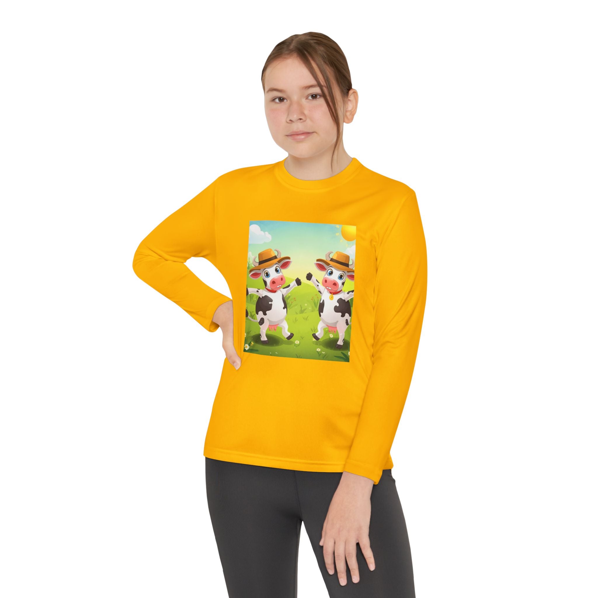 Cute Cows Farm Fun Youth Long Sleeve Competitor Tee