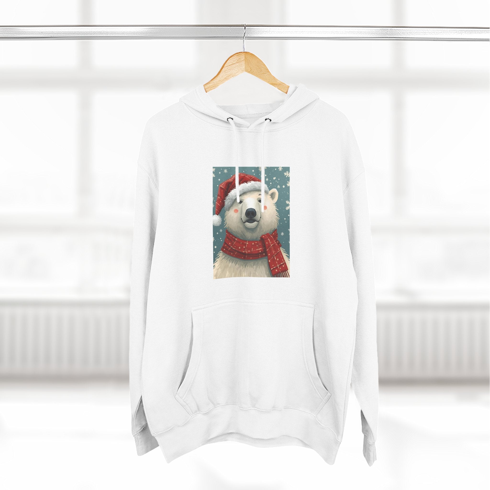 Cozy Polar Bear Holiday Hoodie, Winter Fleece Sweatshirt, Christmas Gift, Cute Animal Hoodie, Festive Apparel, Seasonal Wear