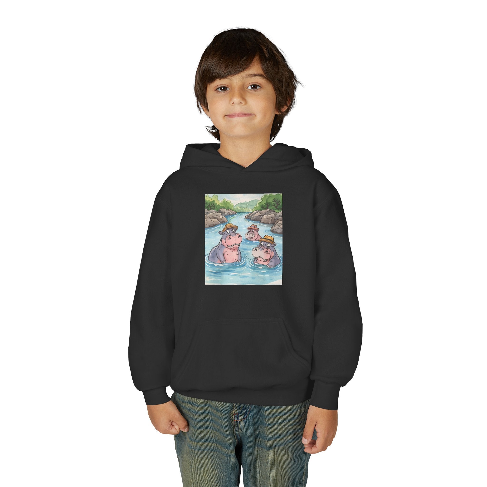 Hippo Cute Youth Heavy Blend Hooded Sweatshirt