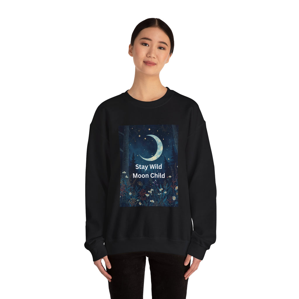 Stay Wild Moon Child Sweatshirt | Cozy Unisex Crewneck | Perfect for Nature Lovers, Festival Goers, and Everyday Comfort