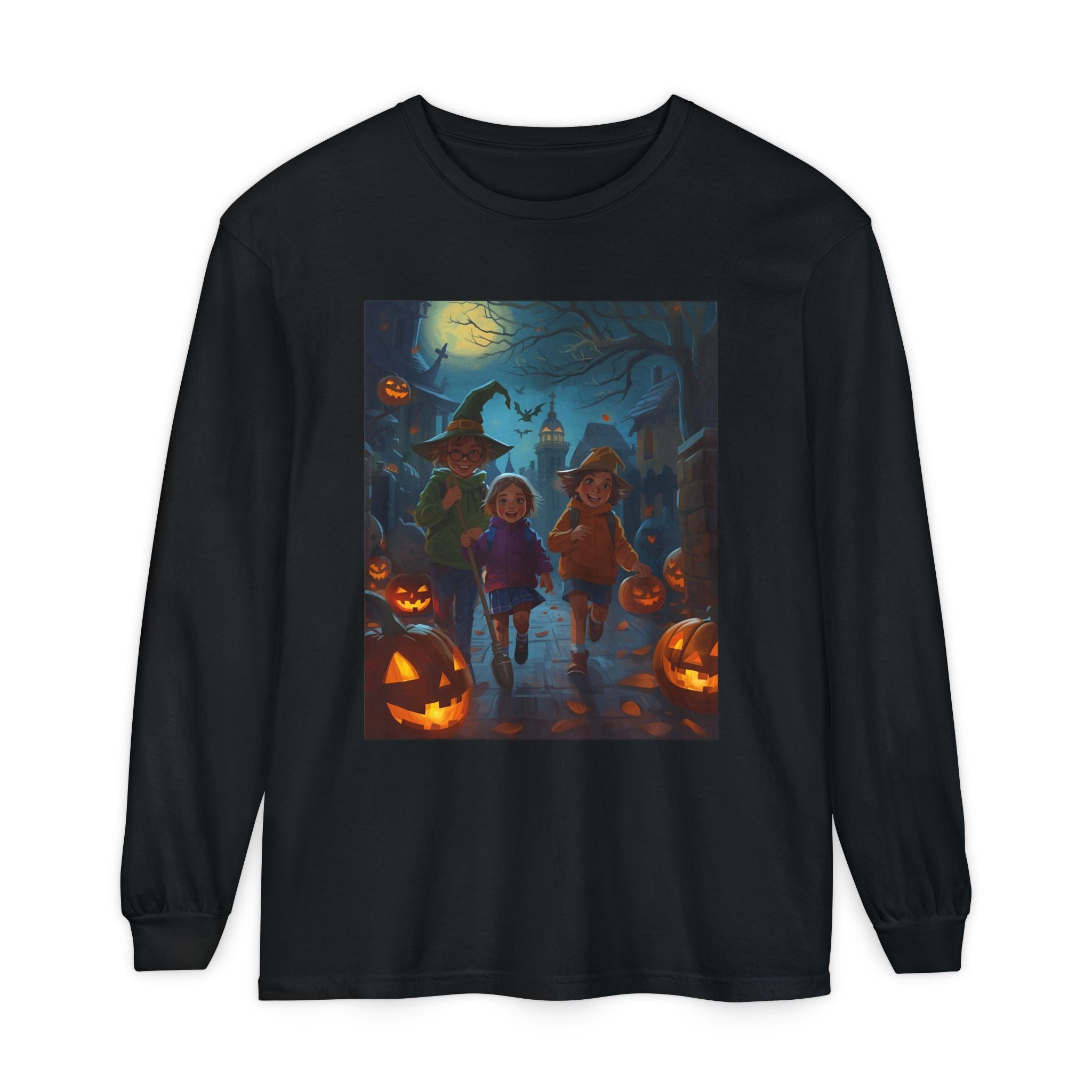 Halloween Themed Unisex Long Sleeve T-Shirt, Spooky Autumn Apparel, Trick-or-Treat Shirt, Fall Fashion, Casual Halloween Outfits