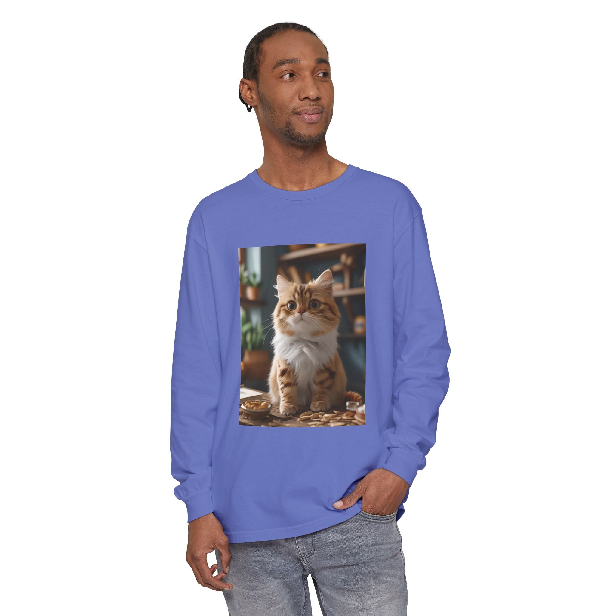 Cute Cat Unisex Garment-dyed Long Sleeve T-Shirt