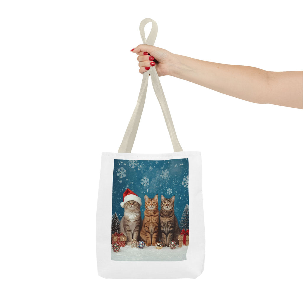 Festive Cat Tote Bag with Holiday Design, Christmas Gift, Cat Lover Bag, Eco-Friendly Shopping Bag, Cute Pet Accessory