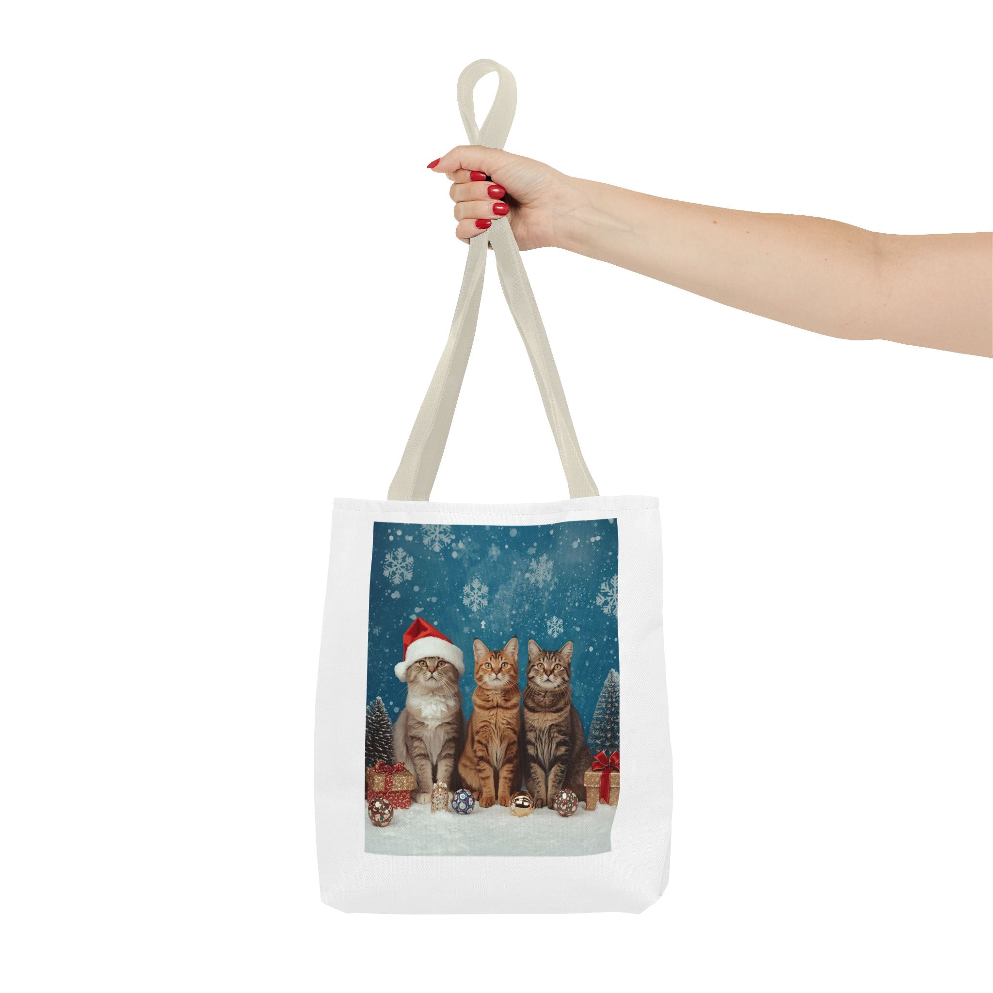 Festive Cat Tote Bag with Holiday Design, Christmas Gift, Cat Lover Bag, Eco-Friendly Shopping Bag, Cute Pet Accessory