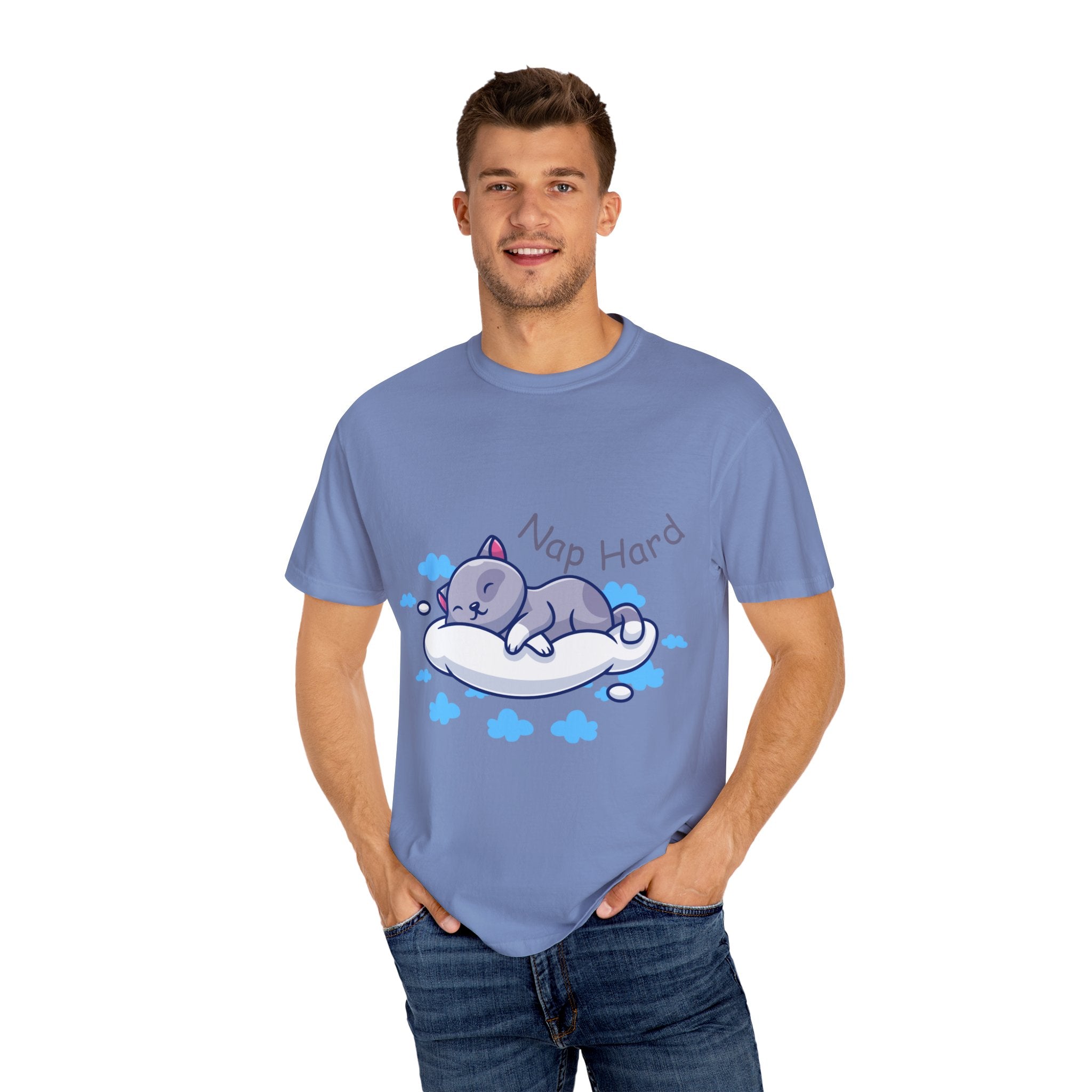 Cat Nap Graphic T-shirt, Cute Cat Tee, Relaxed Fit Apparel, Gift for Cat Lovers, Cozy Lounge Wear, Funny Pet Humor Top