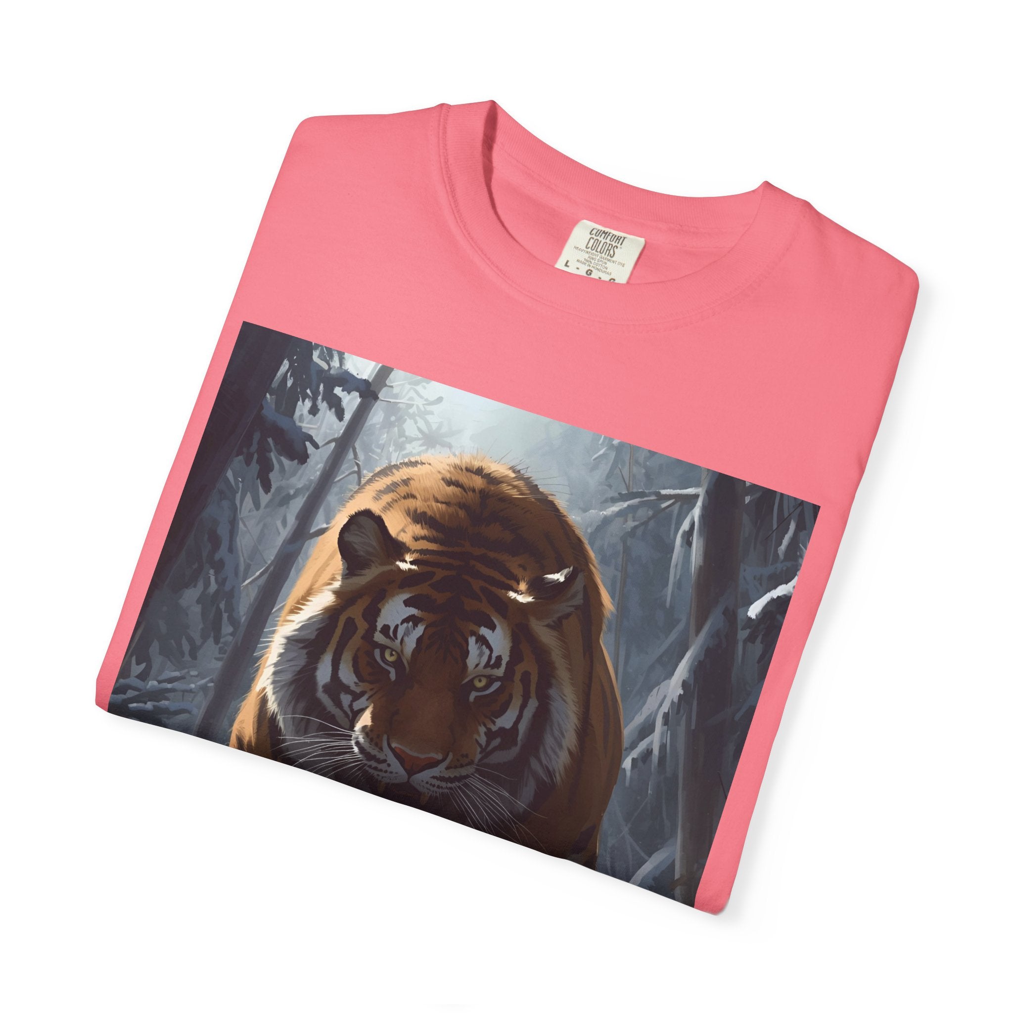 Fierce Tiger Roar Snow Graphic Tee, Eco-Friendly T-Shirt for Animal Lovers, Adventure Apparel, Gift for Wildlife Enthusiasts, Casual Wear