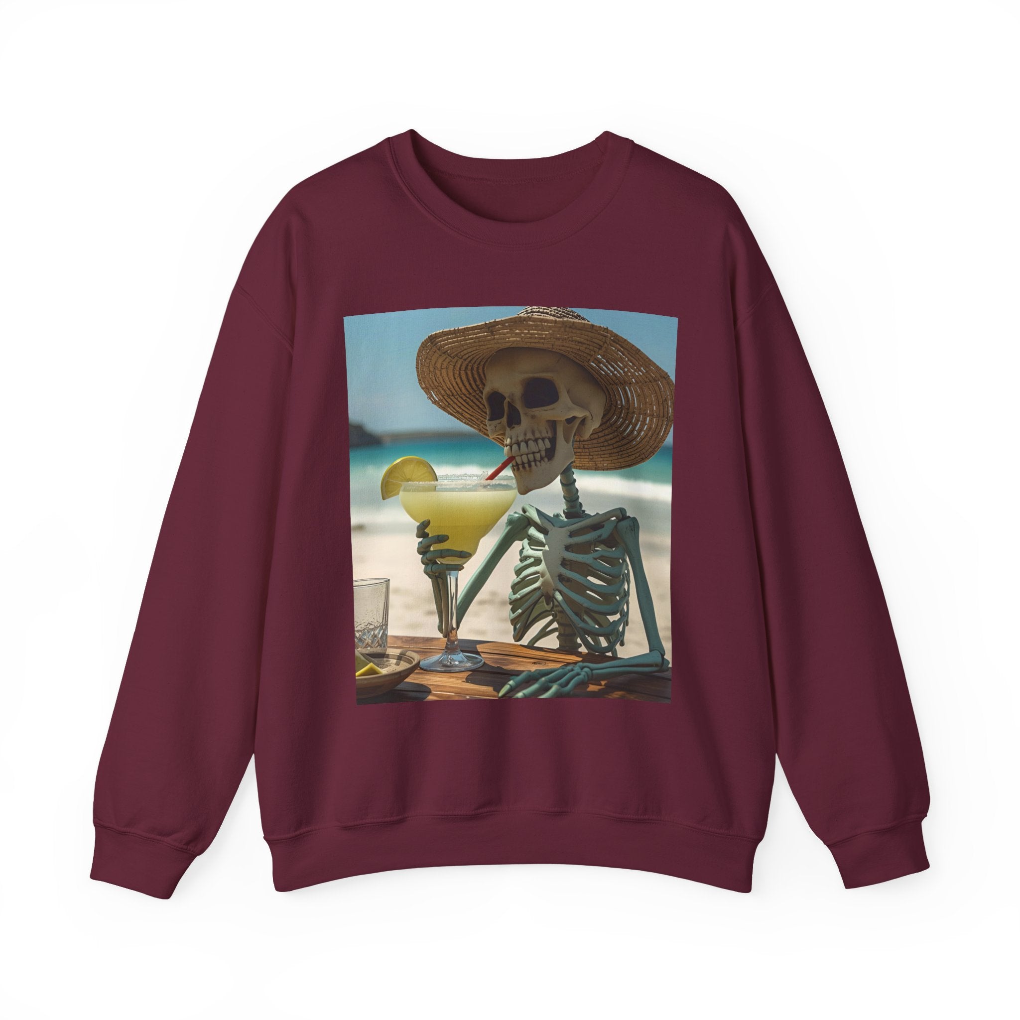 Chill Vibes Skeleton Sweatshirt - Cozy Crewneck for Halloween, Summer Parties, Beach Lovers, Unisex Gift, Casual Lounge Wear