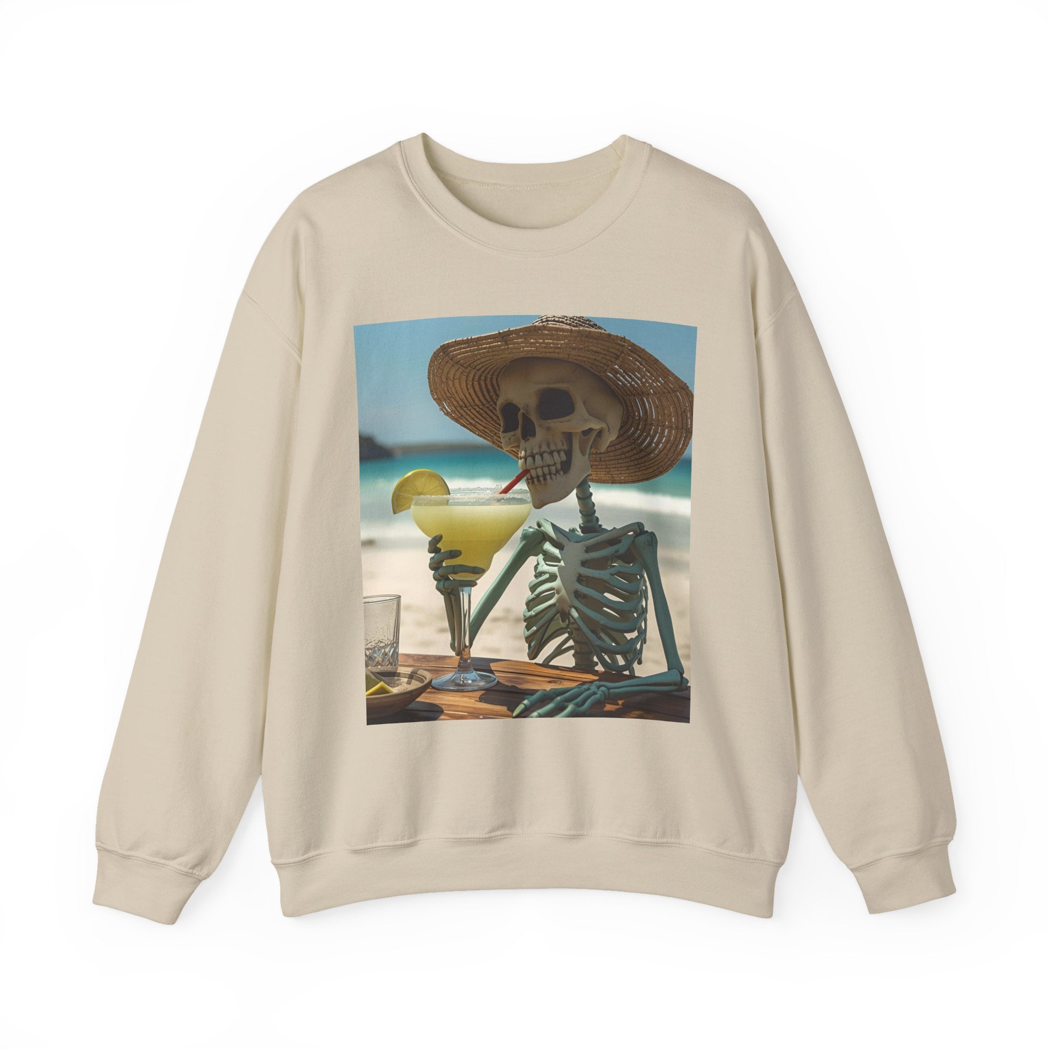 Chill Vibes Skeleton Sweatshirt - Cozy Crewneck for Halloween, Summer Parties, Beach Lovers, Unisex Gift, Casual Lounge Wear