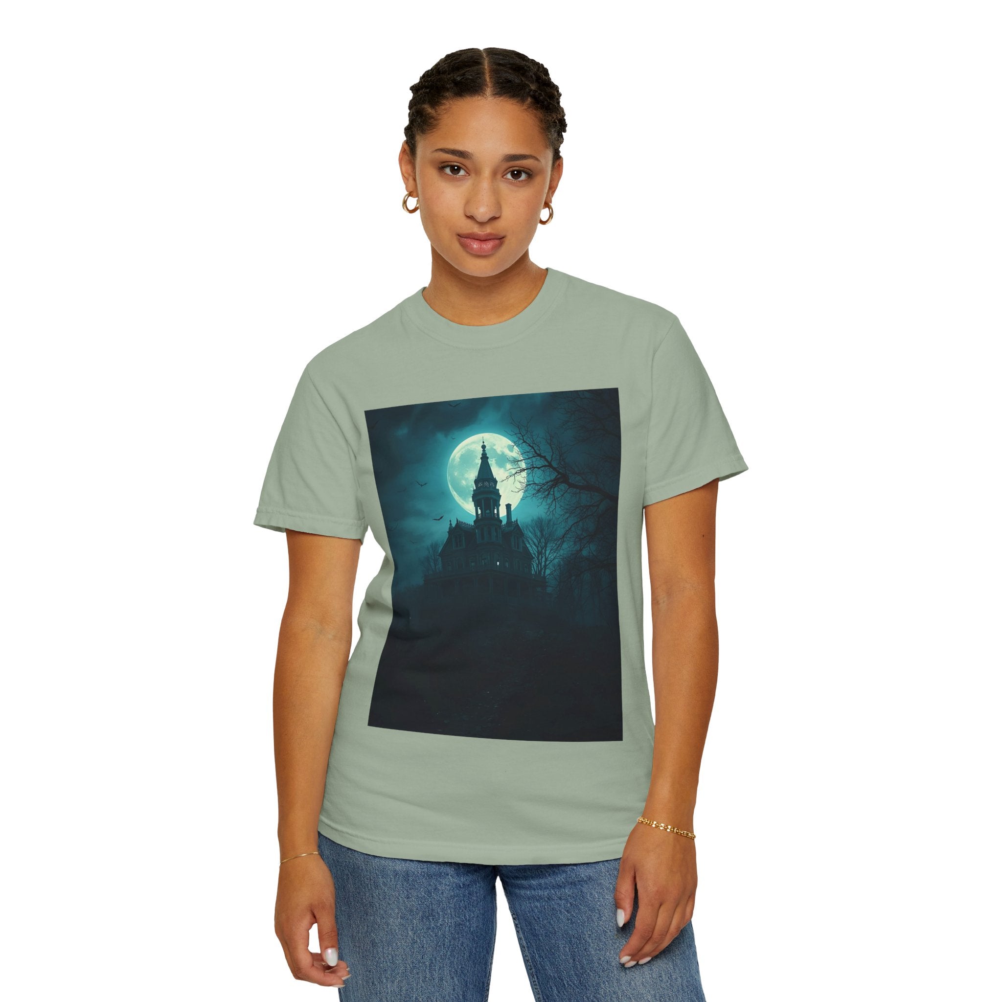 Haunted Moonlit Castle Unisex T-shirt, Gothic Tee, Halloween Apparel, Vintage Style Shirt, Alternative Fashion, Spooky Gift