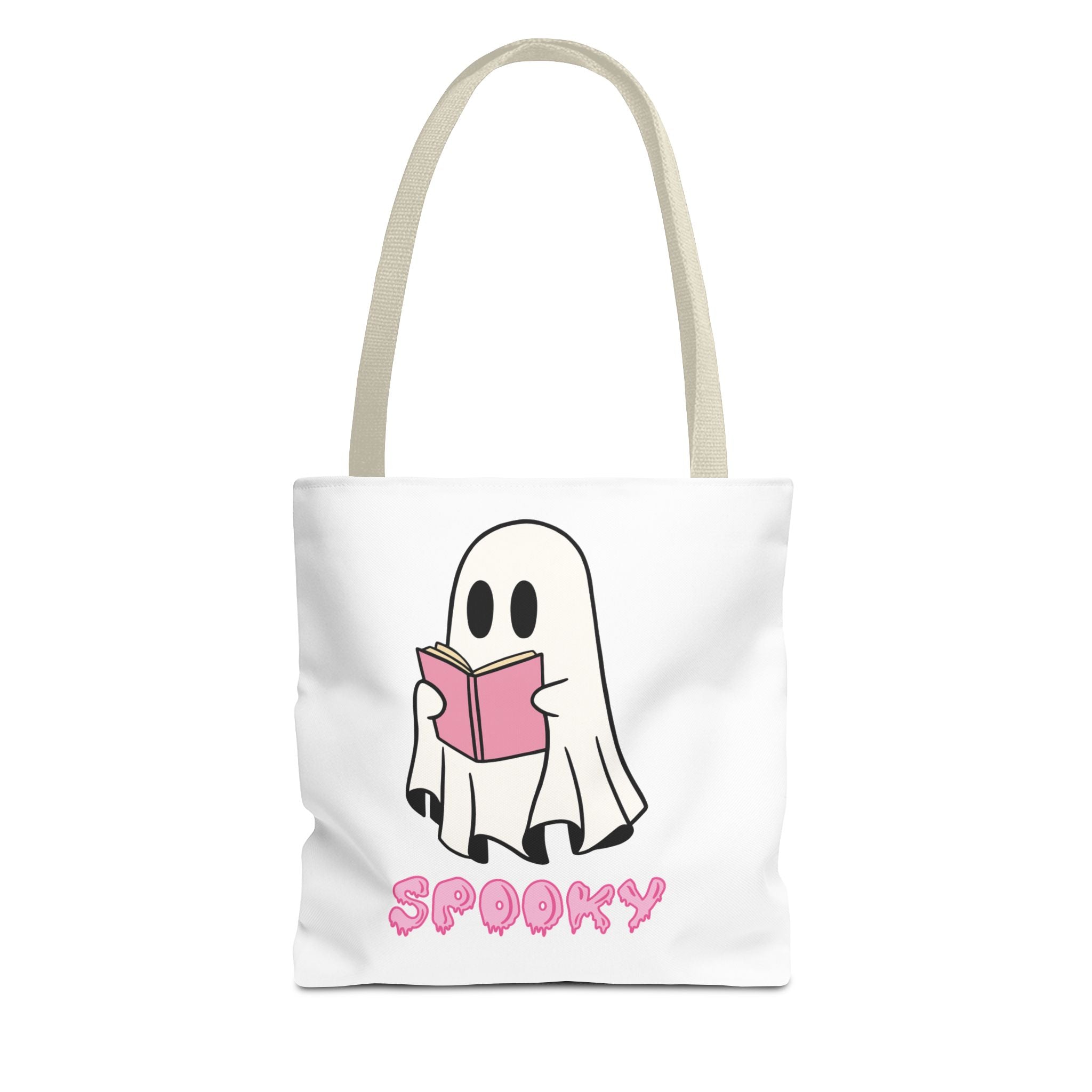 Spooky Ghost Reading Tote Bag | Halloween Accessory, Cute Book Lover Gift, Eco-Friendly, Shopping Bag, AOP Design