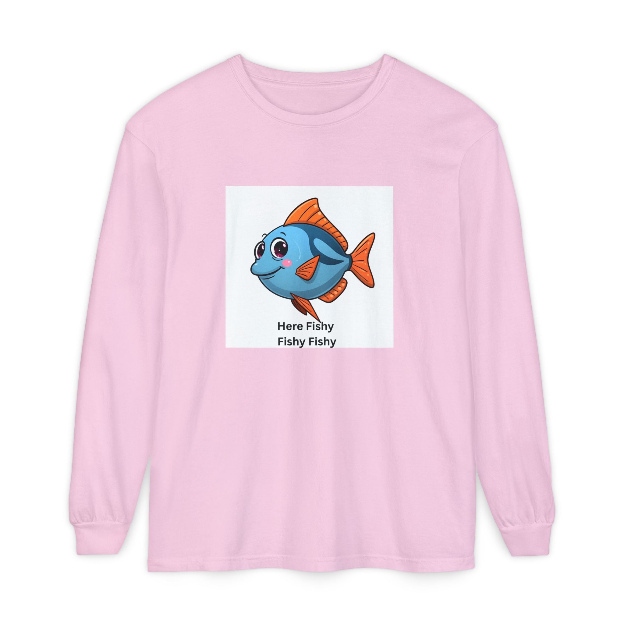 Here Fish Fishy Fishy Unisex Garment-dyed Long Sleeve T-Shirt