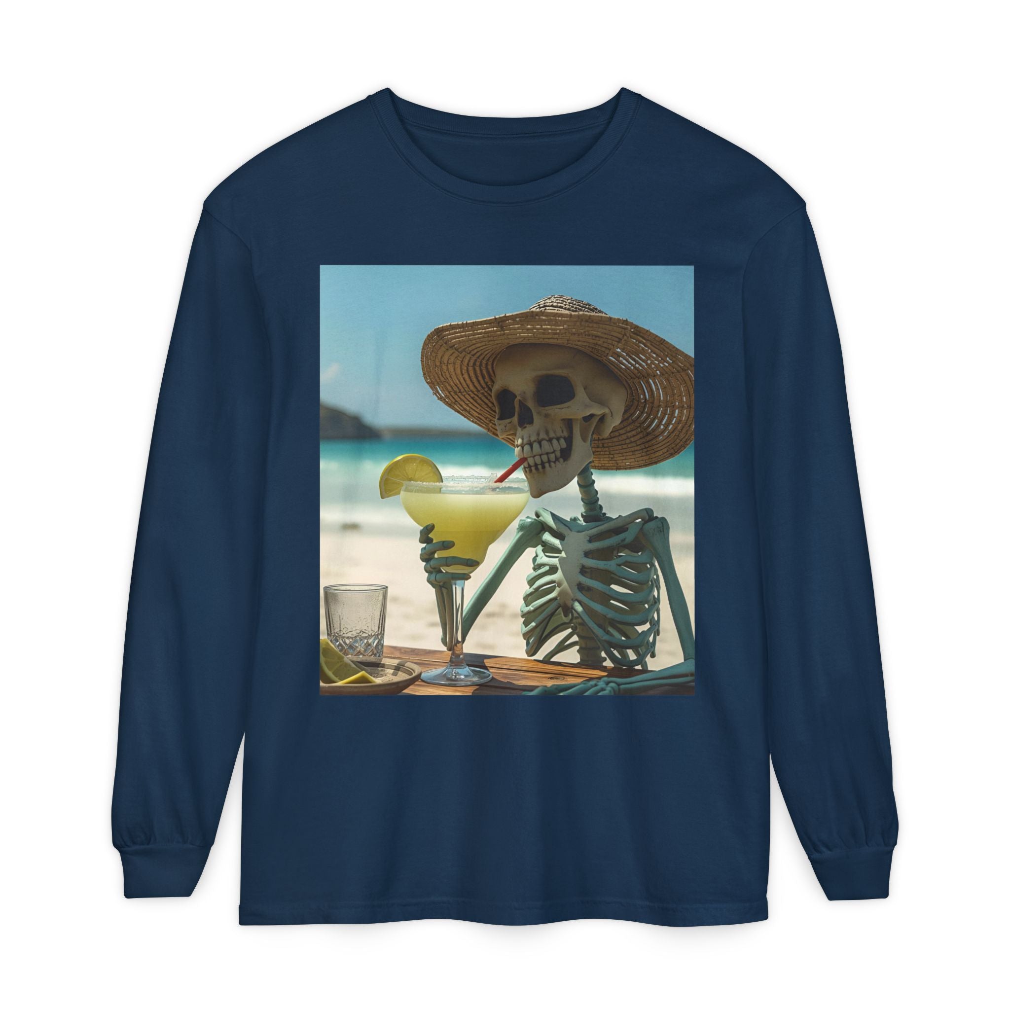 Chill Vibes Skeleton Unisex Garment-dyed Long Sleeve T-Shirt