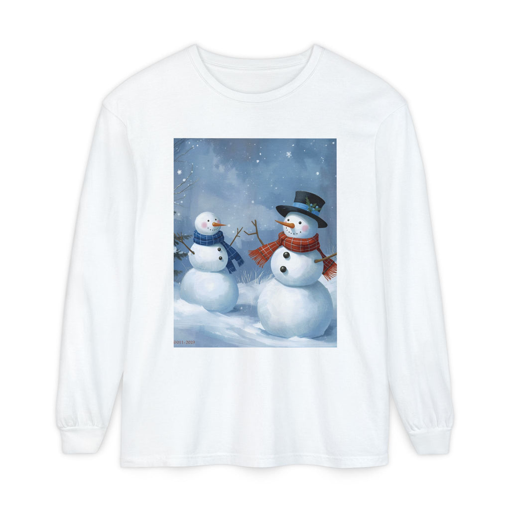 Christmas Snowman Family Unisex Garment-dyed Long Sleeve T-Shirt