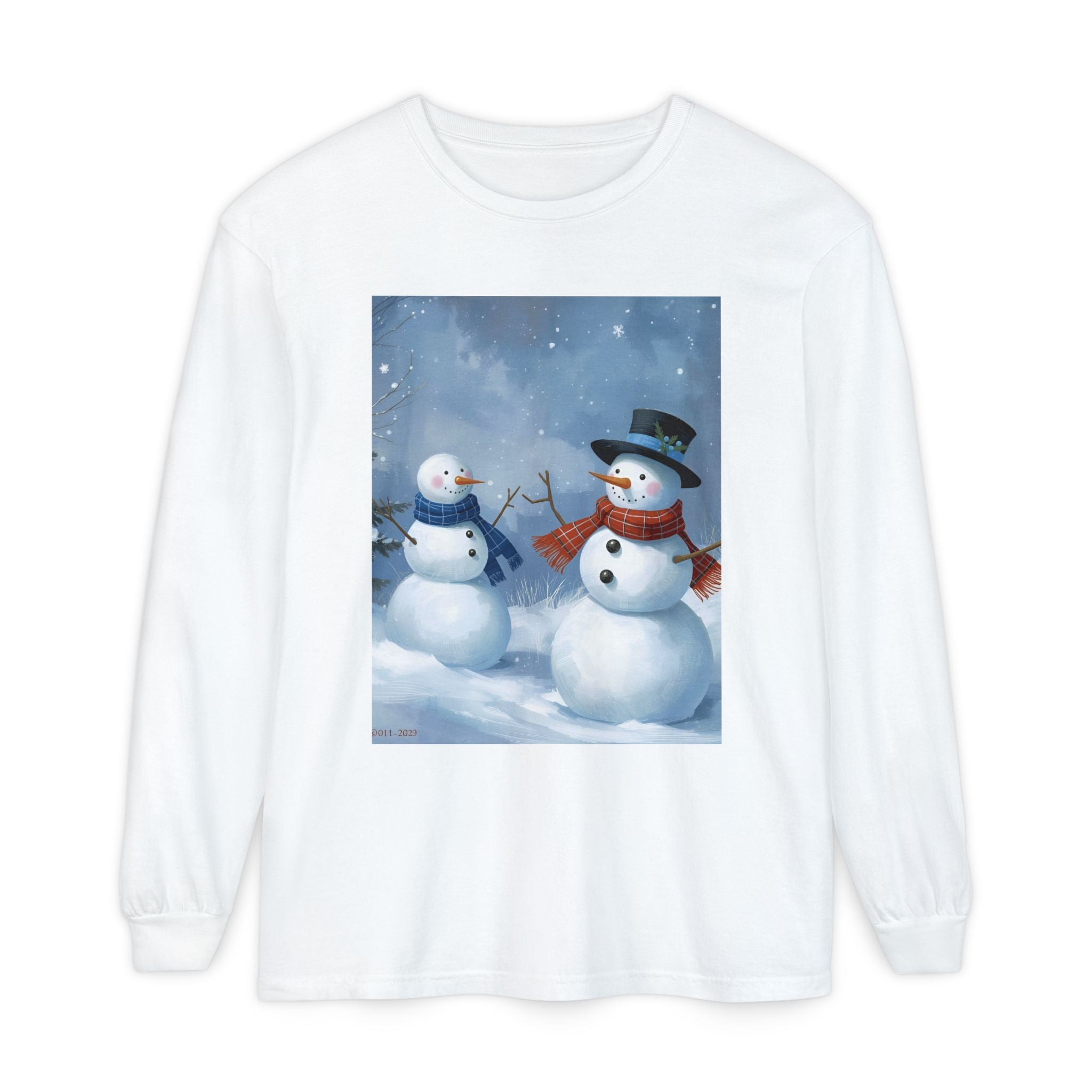 Christmas Snowman Family Unisex Garment-dyed Long Sleeve T-Shirt