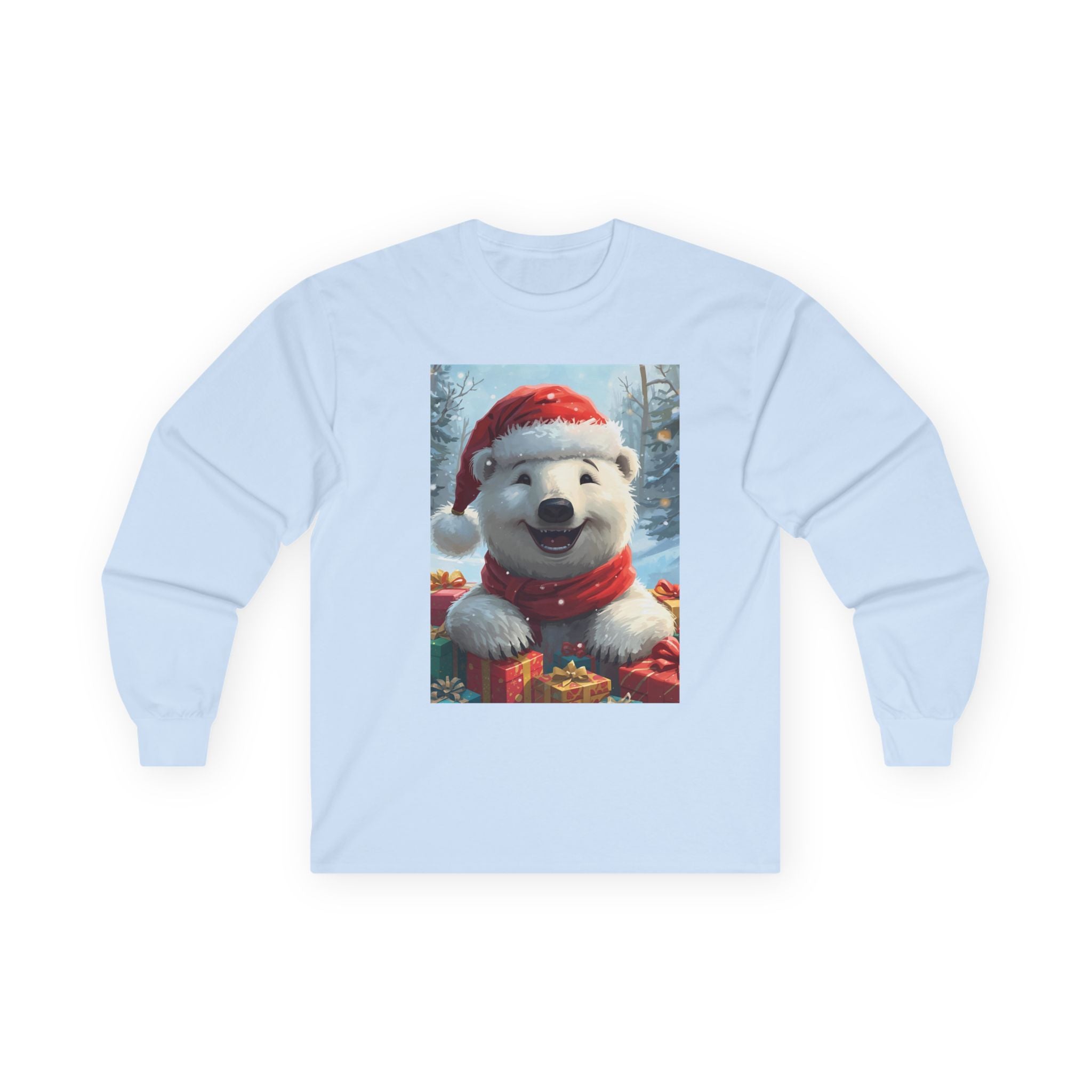 Christmas Polar Bear Long Sleeve Tee, Cozy Holiday Shirt, Unisex Winter Wear, Christmas Gift, Cute Animal Apparel