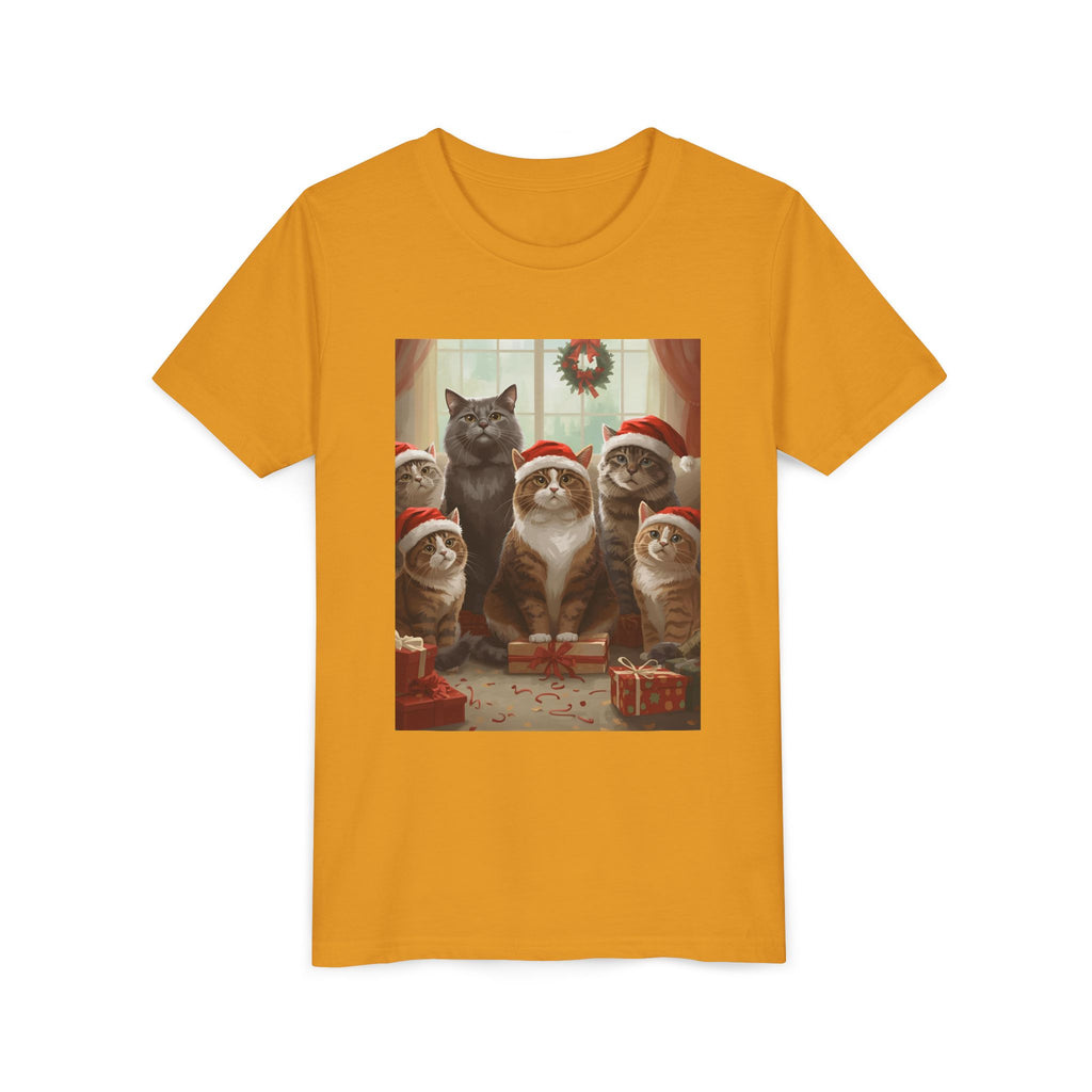 Cute Festive Christmas Cat Youth Short Sleeve Tee