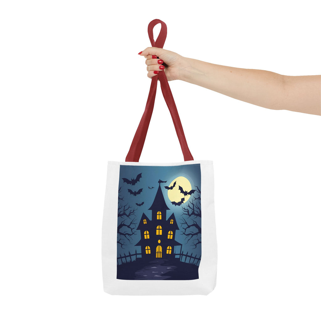 Halloween Haunted House Tote Bag, Spooky Shopping Bag, Party Favor, Trick or Treat, Autumn Accessory, Gift for Ghost Lovers, Haunted House Design