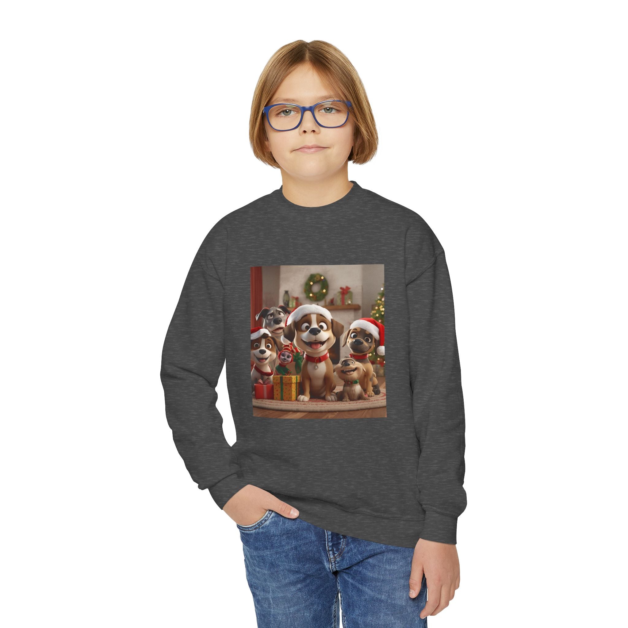 Cute Christmas Festive Dogs Youth Crewneck Sweatshirt
