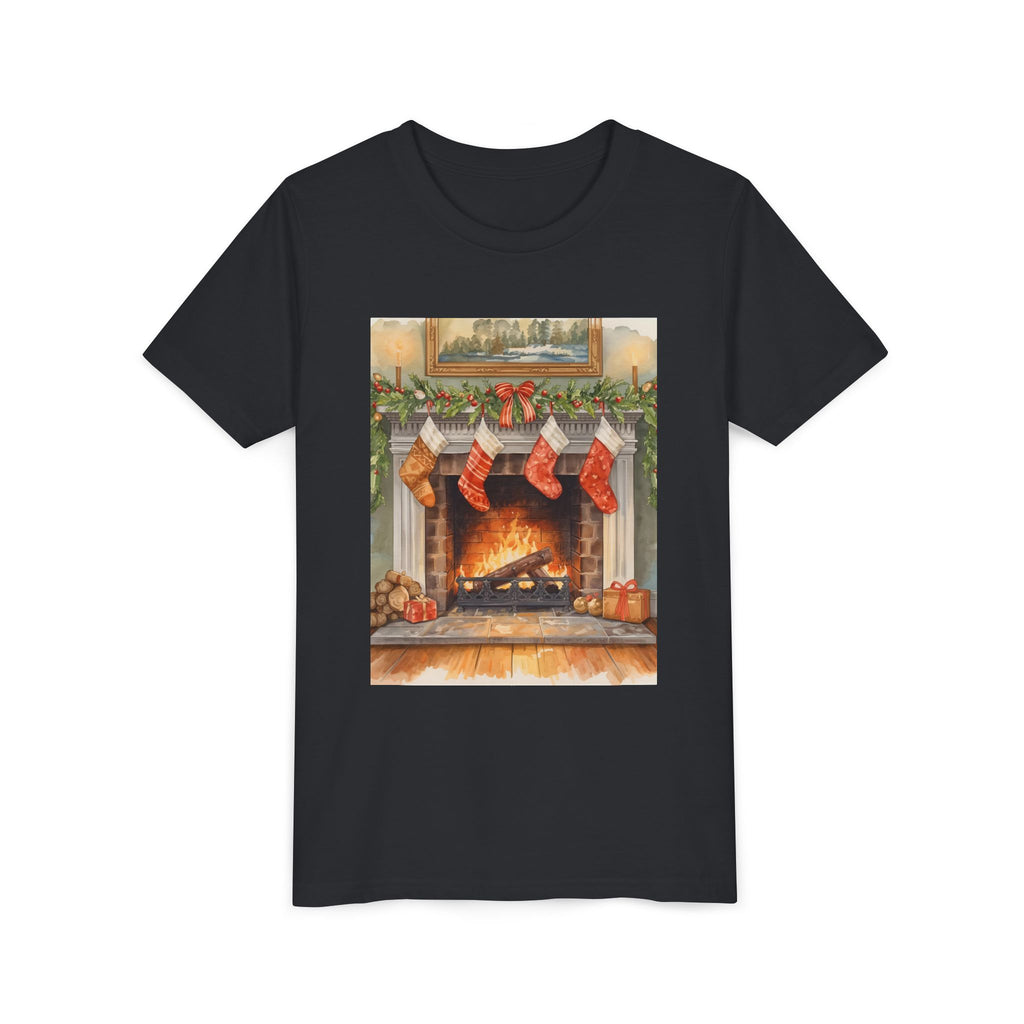Christmas Stocking Fireplace Youth Short Sleeve Tee