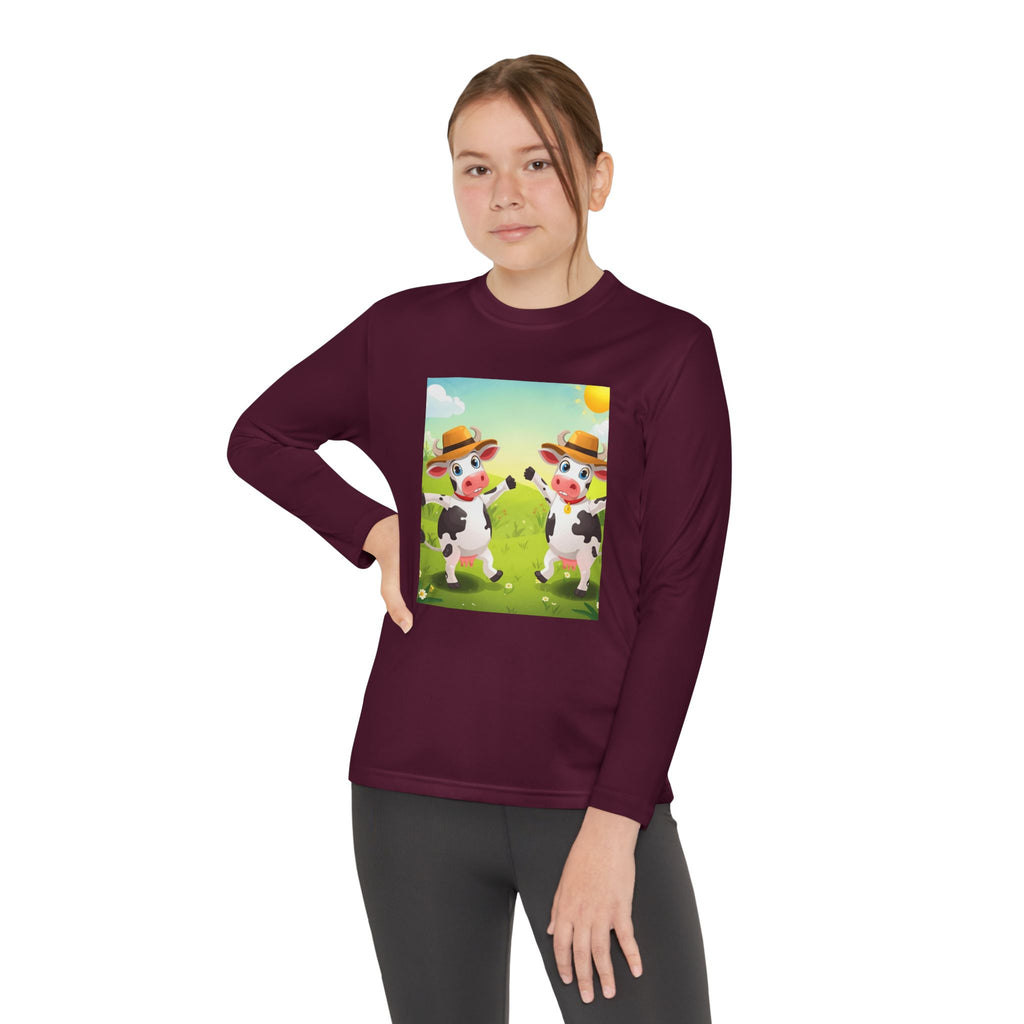 Cute Cows Farm Fun Youth Long Sleeve Competitor Tee