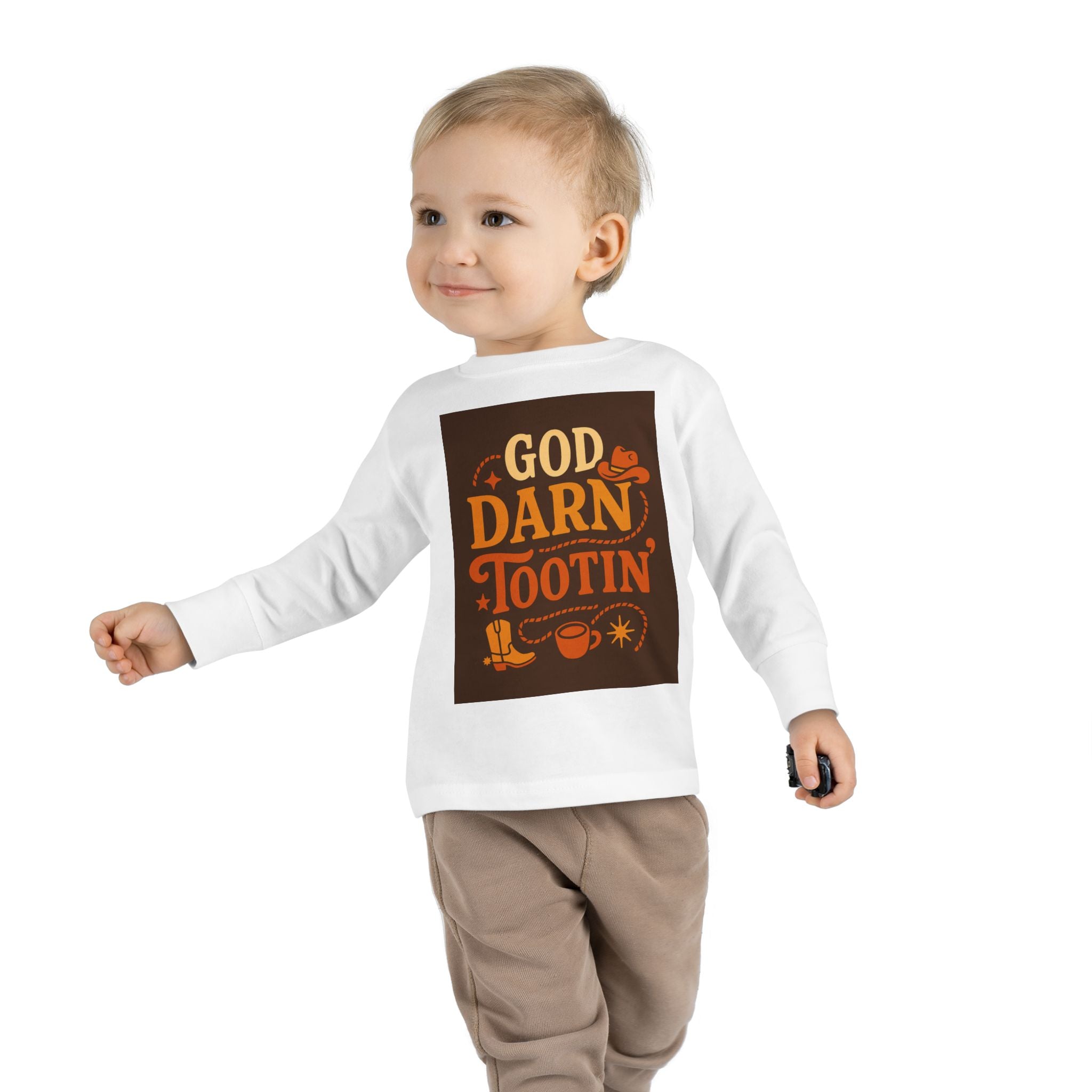 God Darn Tootin Toddler Long Sleeve Tee with Fun Western Print - Perfect for Kids, Gifts, Birthdays, Family Outings, or Playdates