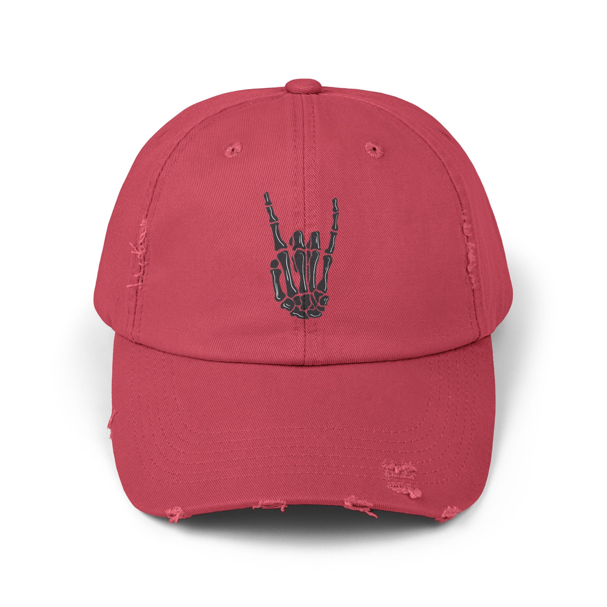 Distressed Cap with Rock Hand Design, Casual Hat for Music Lovers, Stylish Accessory, Gift for Concert Goers, Trendy Fashion Item