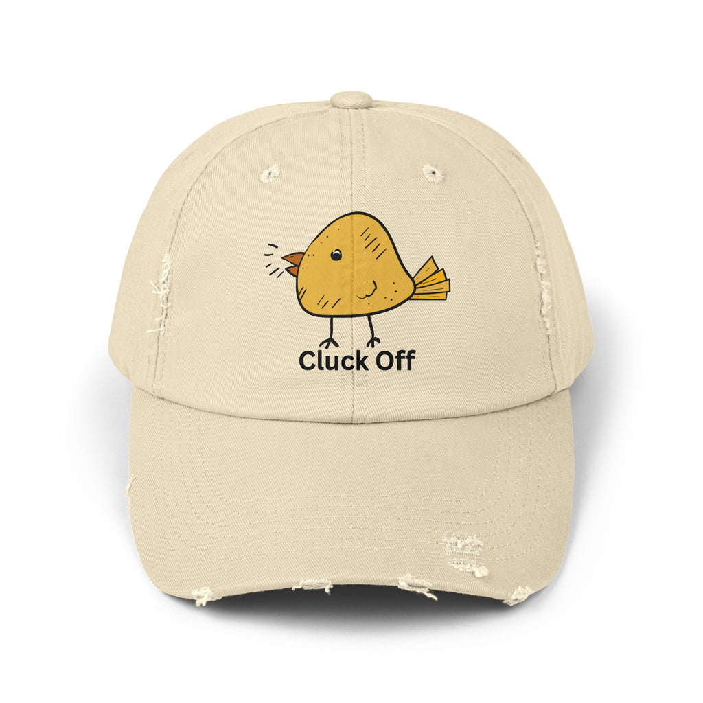 Quirky Distressed Cap with 'Cluck Off' Design - Fun Gift for Bird Lovers, Casual Wear, Summer Accessory, Unique Hat, Funny Cap