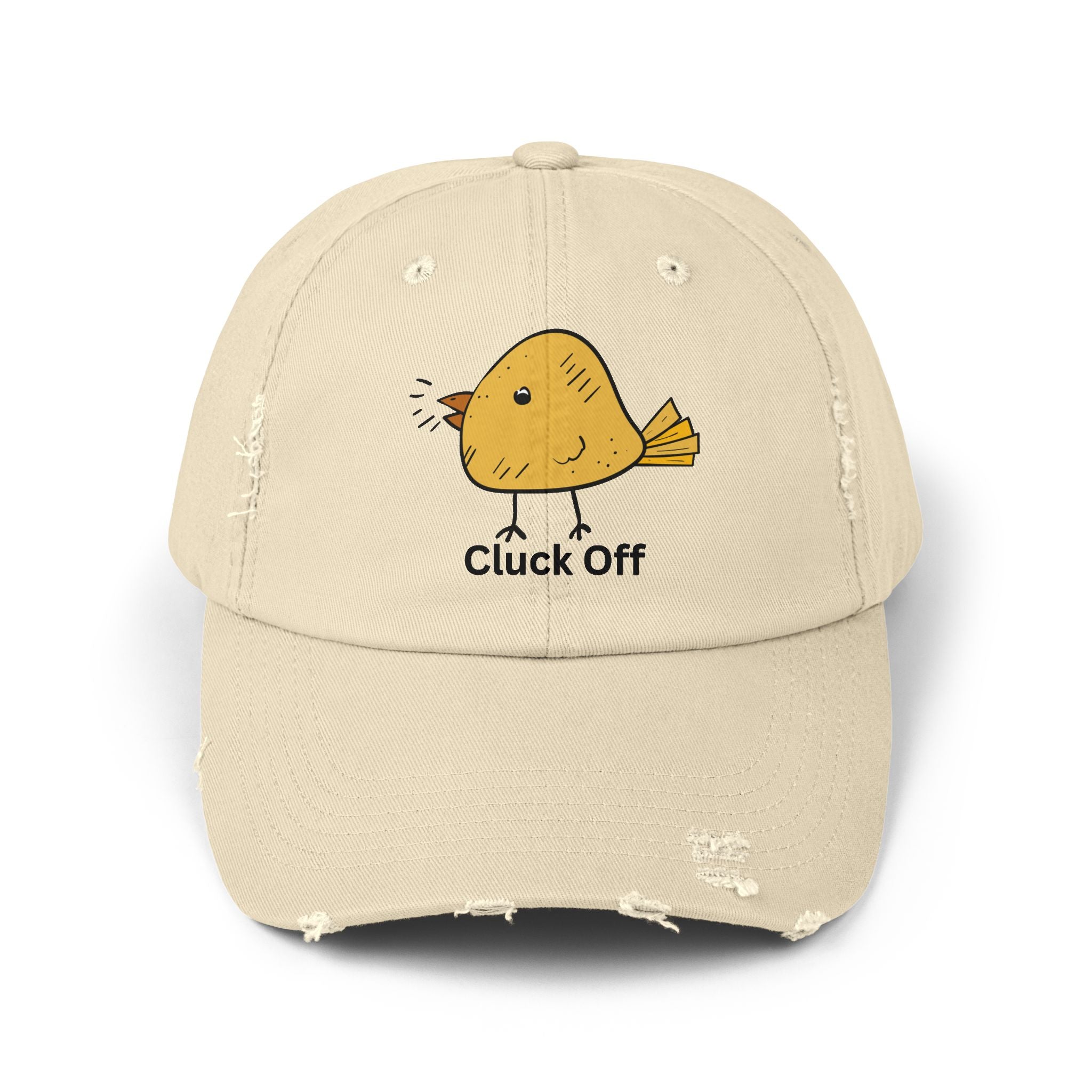 Quirky Distressed Cap with 'Cluck Off' Design - Fun Gift for Bird Lovers, Casual Wear, Summer Accessory, Unique Hat, Funny Cap