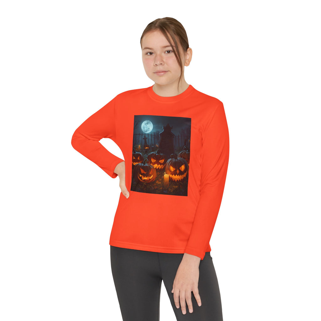 Spooky Halloween Pumpkin Youth Long Sleeve Competitor Tee