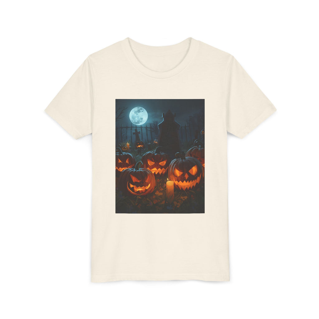 Scary Halloween Pumpkin Youth Short Sleeve Tee, Cute Halloween Shirt, Kids Costume Top, Spooky Tees, Trick or Treat Shirt