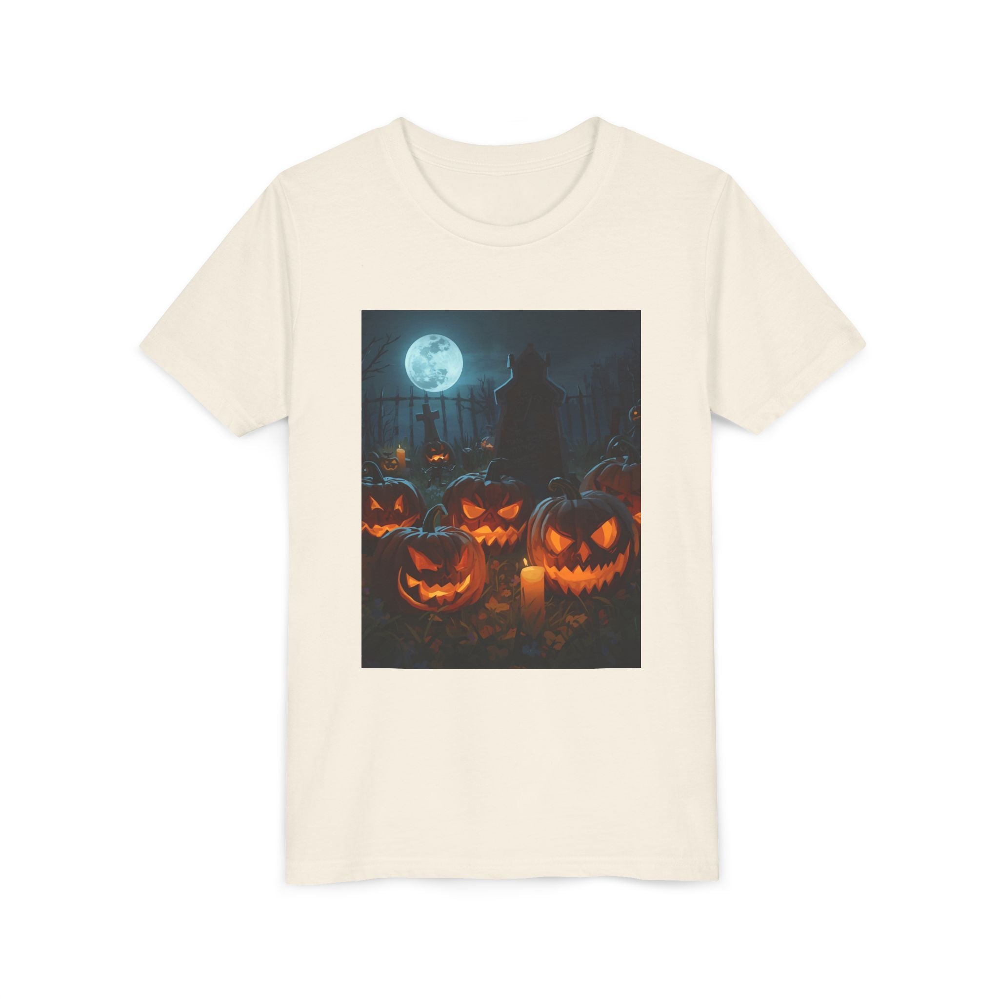 Scary Halloween Pumpkin Youth Short Sleeve Tee, Cute Halloween Shirt, Kids Costume Top, Spooky Tees, Trick or Treat Shirt