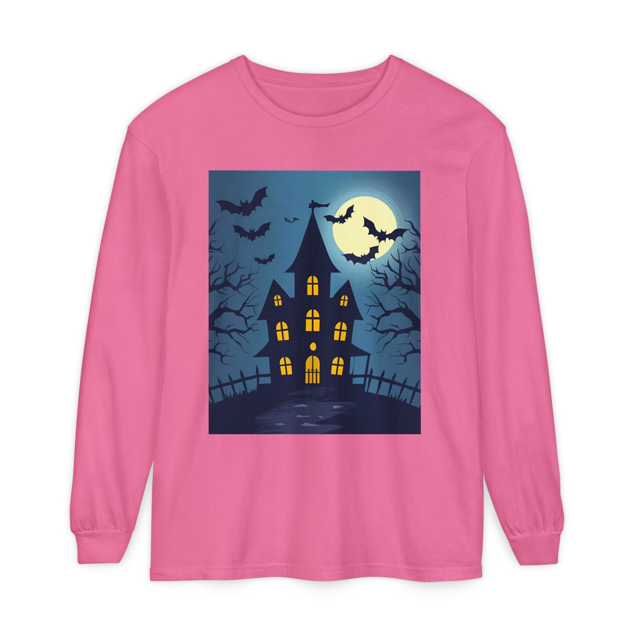 Haunted House Long Sleeve T-Shirt | Halloween Apparel, Fall Fashion, Spooky Shirt, Unisex Tee, Ghostly Vibes