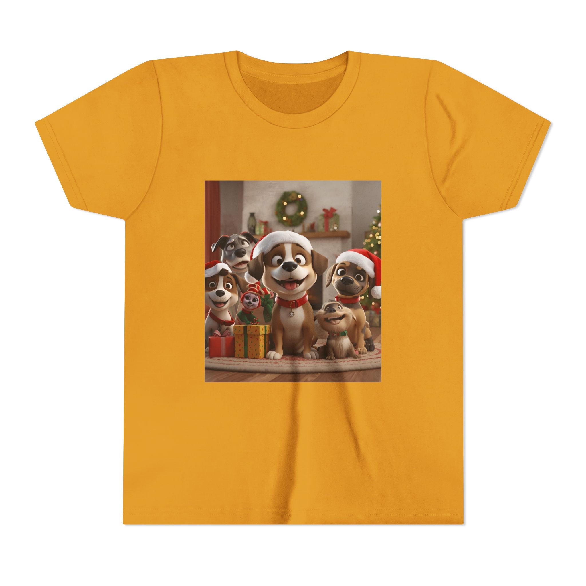 Cute Festive Christmas Dog Youth Short Sleeve Tee