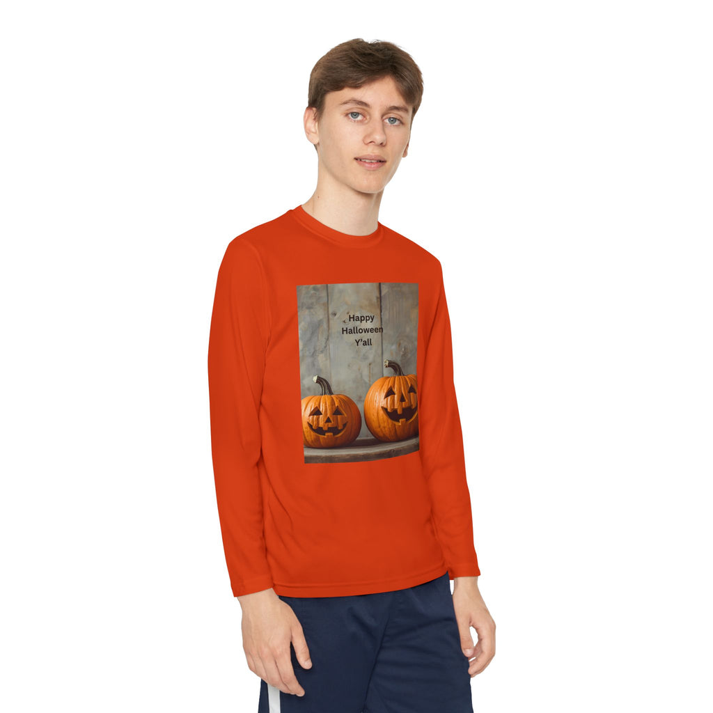 Youth Halloween Pumpkin Long Sleeve Tee, Funny Halloween Shirt, Kids Pumpkin Tee, Fall Celebration Top, Spooky Season Apparel