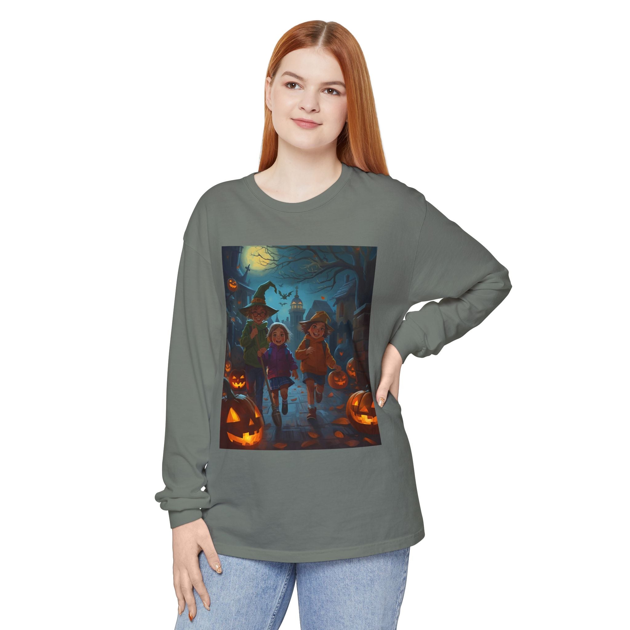 Halloween Themed Unisex Long Sleeve T-Shirt, Spooky Autumn Apparel, Trick-or-Treat Shirt, Fall Fashion, Casual Halloween Outfits