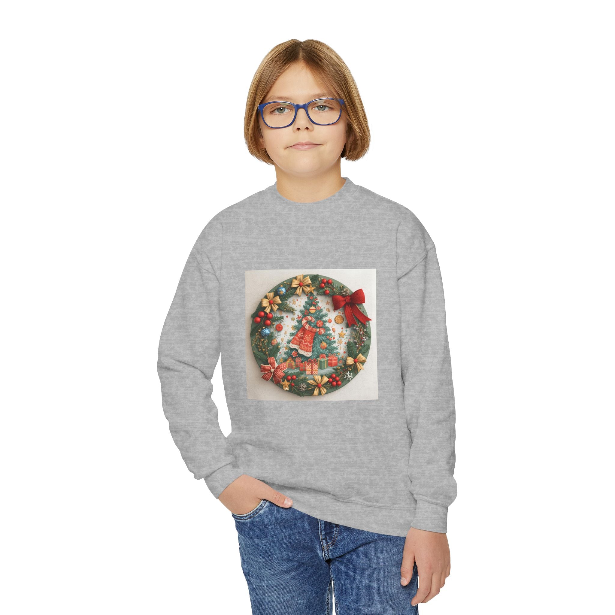Christmas Wreath Youth Crewneck Sweatshirt