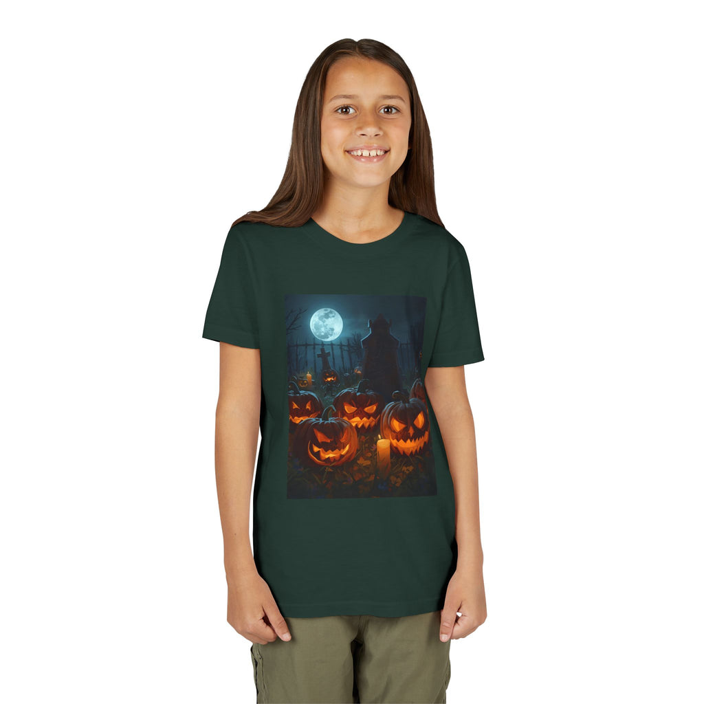 Scary Halloween Pumpkin Youth Short Sleeve Tee, Cute Halloween Shirt, Kids Costume Top, Spooky Tees, Trick or Treat Shirt
