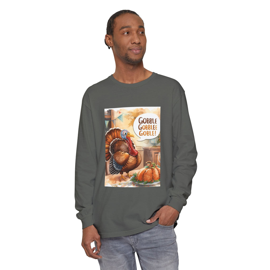 Thanksgiving Long Sleeve T-Shirt with Turkey Design, Fall Apparel, Holiday Gift, Family Gathering Shirt, Gobble Gobble Tee