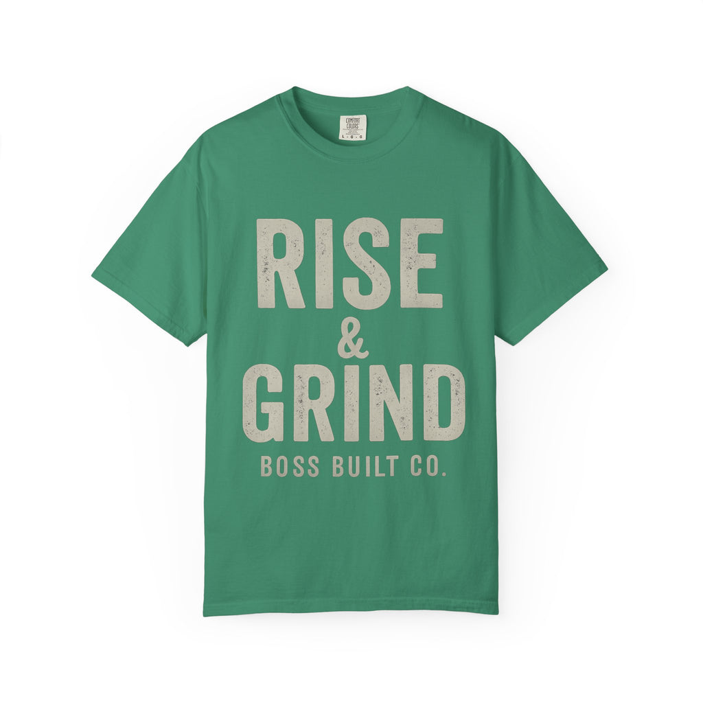 Boss Built Co Rise & Grind T-Shirt — Motivational Graphic Tee for Hustle Mindset