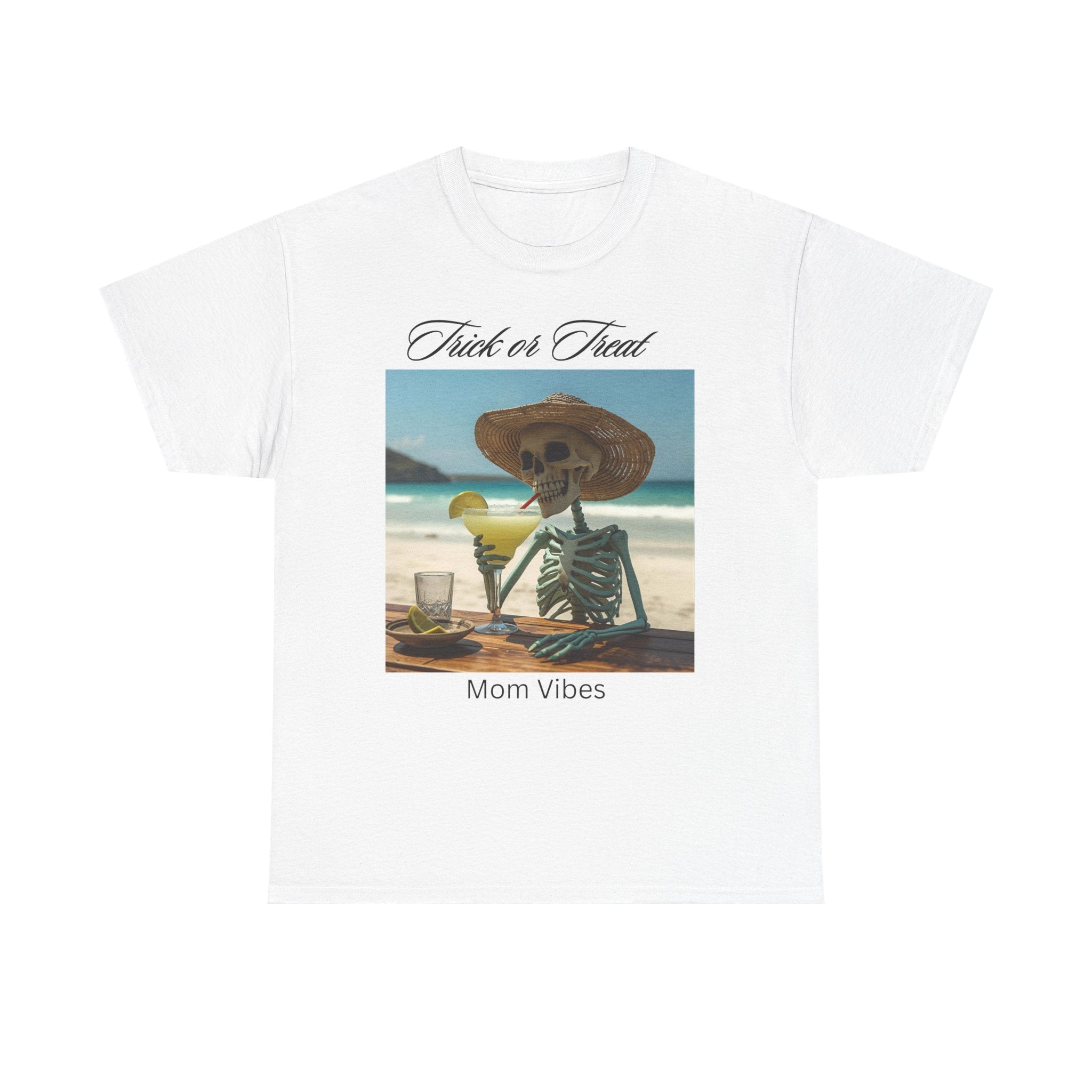 Chill Mom Vibes Tee, Skeleton Beach Shirt, Trick or Treat T-Shirt, Halloween Gift, Unisex Cotton Tee, Casual Summer Top, Fun Mom Shirt