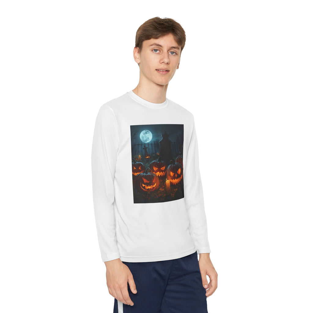 Spooky Halloween Pumpkin Youth Long Sleeve Competitor Tee