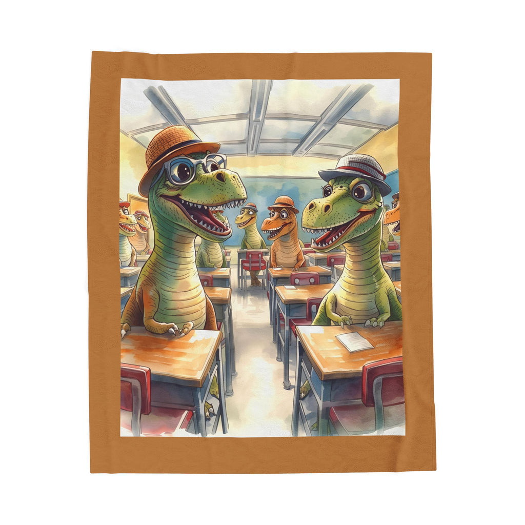 Dinosaur Classroom Velveteen Plush Blanket - Cute Dinosaur Decor, Kids' Room, Soft Throw, Gift for Children, Cozy Home Accessory