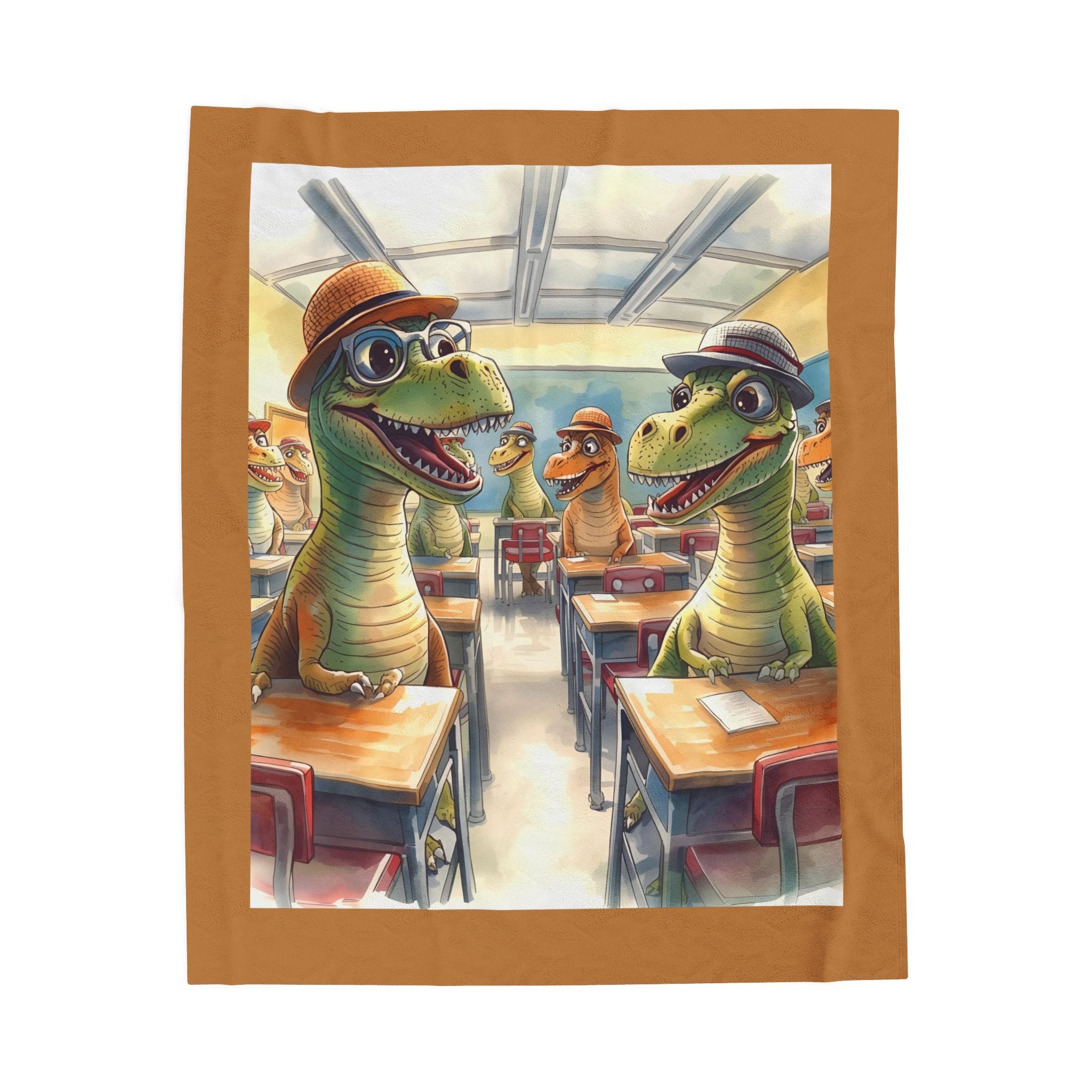 Dinosaur Classroom Velveteen Plush Blanket - Cute Dinosaur Decor, Kids' Room, Soft Throw, Gift for Children, Cozy Home Accessory