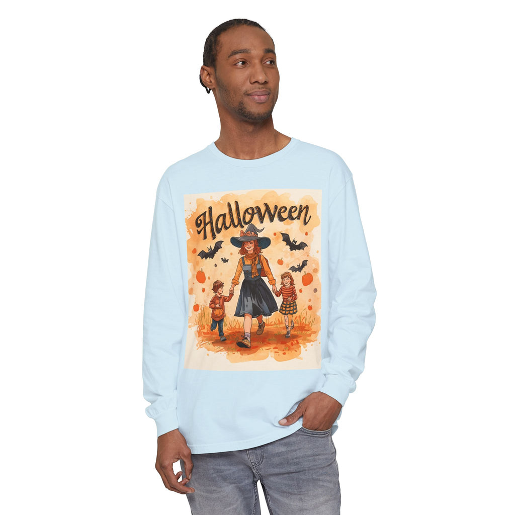 Halloween Themed Mom And Children Unisex Garment-dyed Long Sleeve T-Shirt