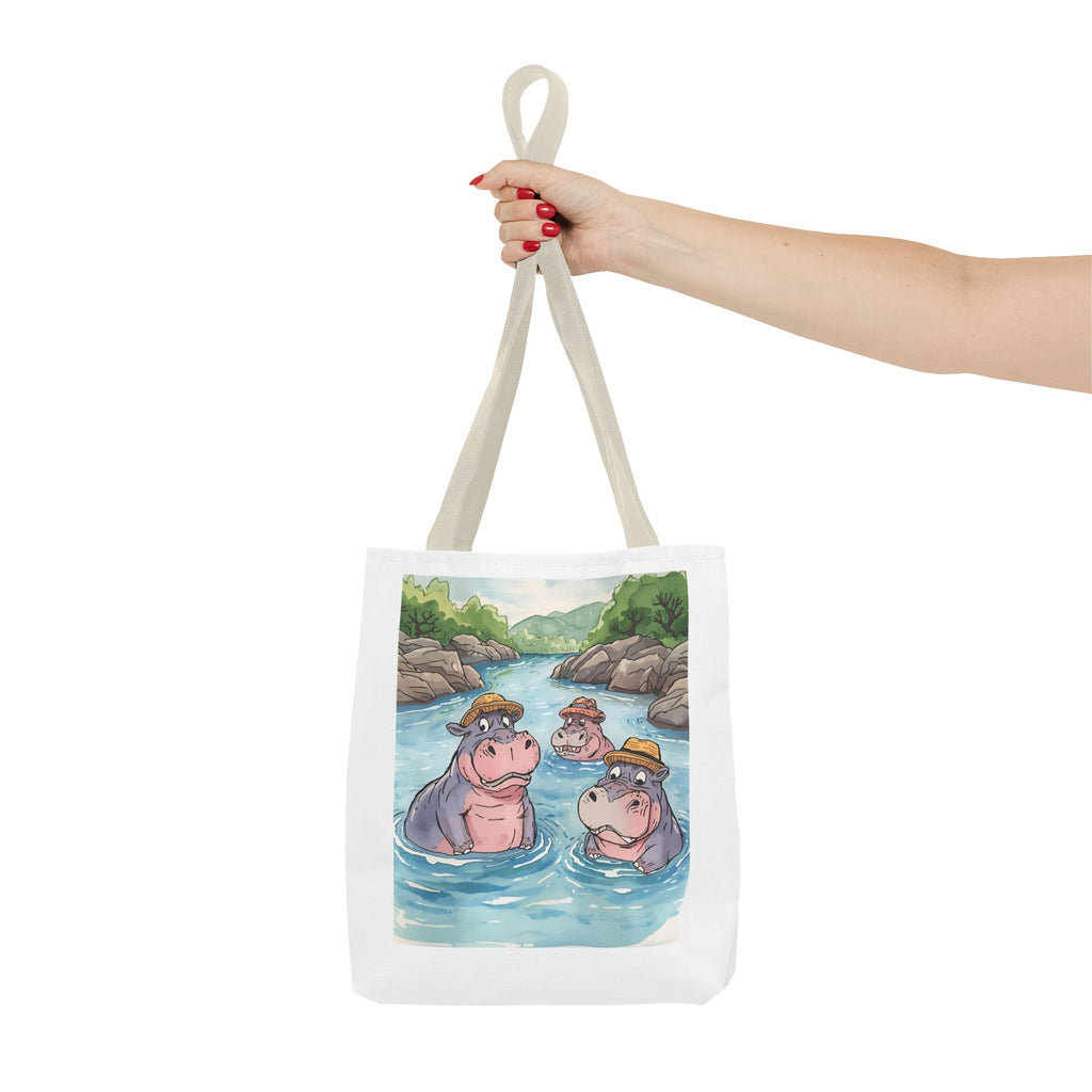 Playful Hippo Tote Bag, Fun Watercolor Tote, Animal Lover Gift, Eco-Friendly Shopping Bag, Cute Beach Bag, Summer Accessories