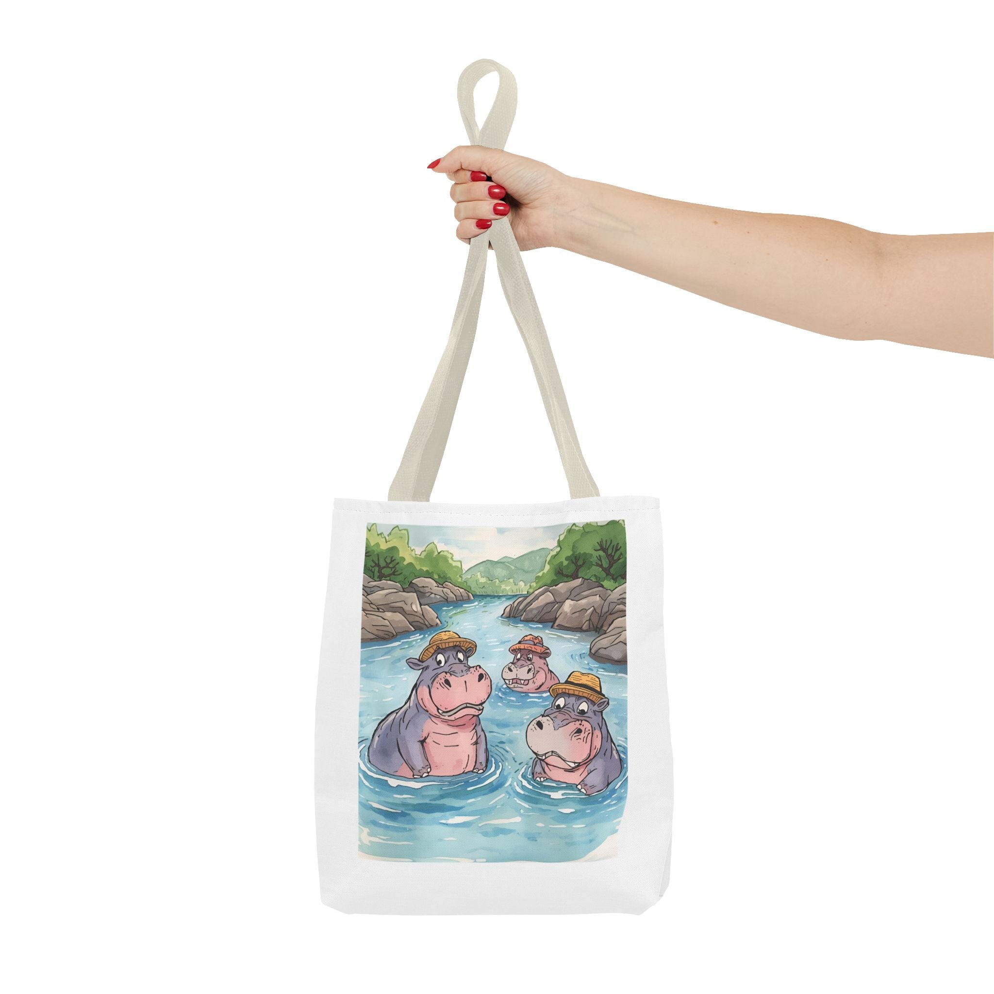 Playful Hippo Tote Bag, Fun Watercolor Tote, Animal Lover Gift, Eco-Friendly Shopping Bag, Cute Beach Bag, Summer Accessories