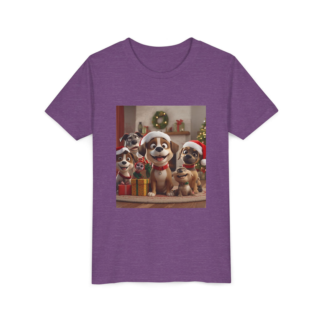 Cute Festive Christmas Dog Youth Short Sleeve Tee