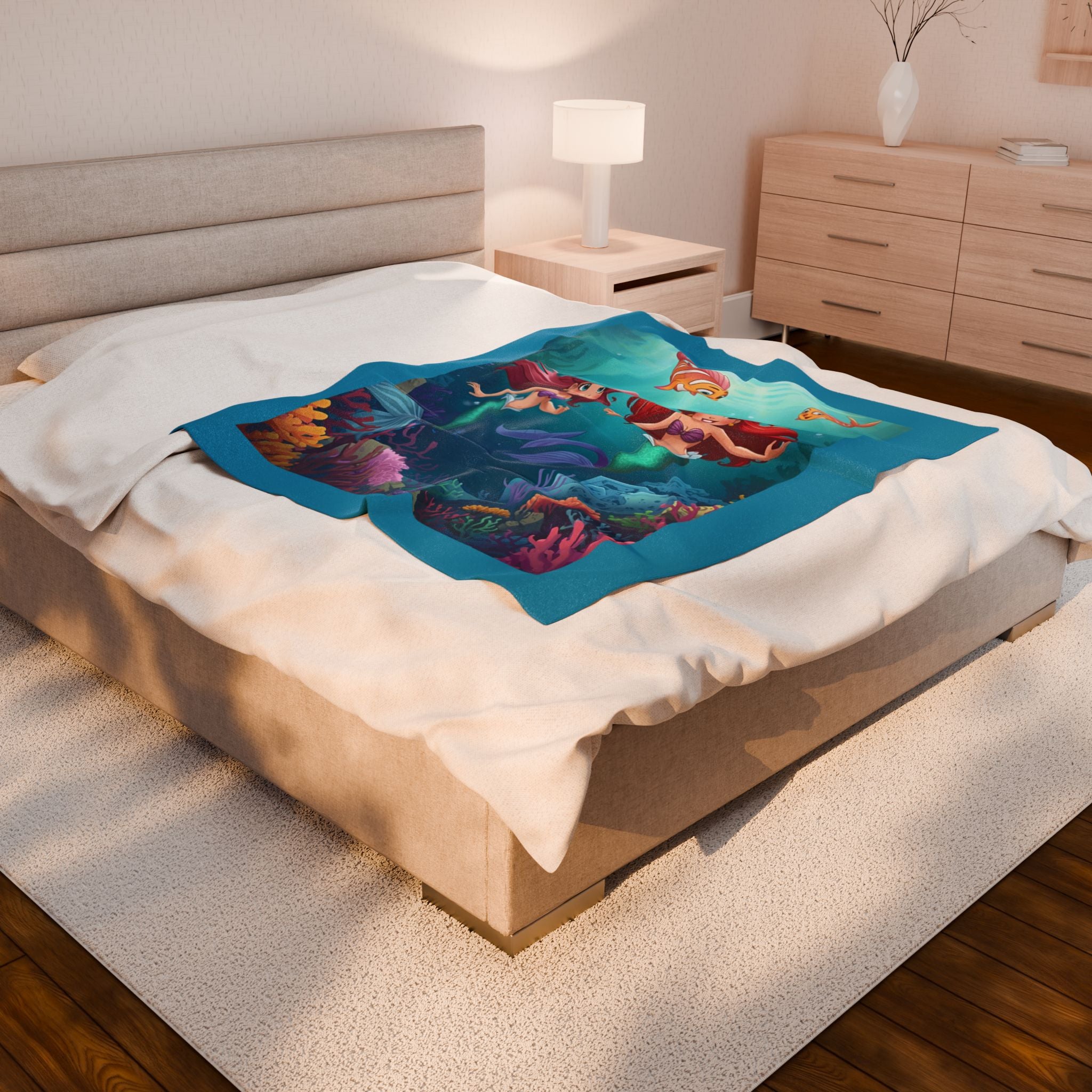 Mermaid Adventure Velveteen Plush Blanket | Kids' Bedtime Companion, Cozy Throw, Unique Gift, Nursery Decor, Under the Sea