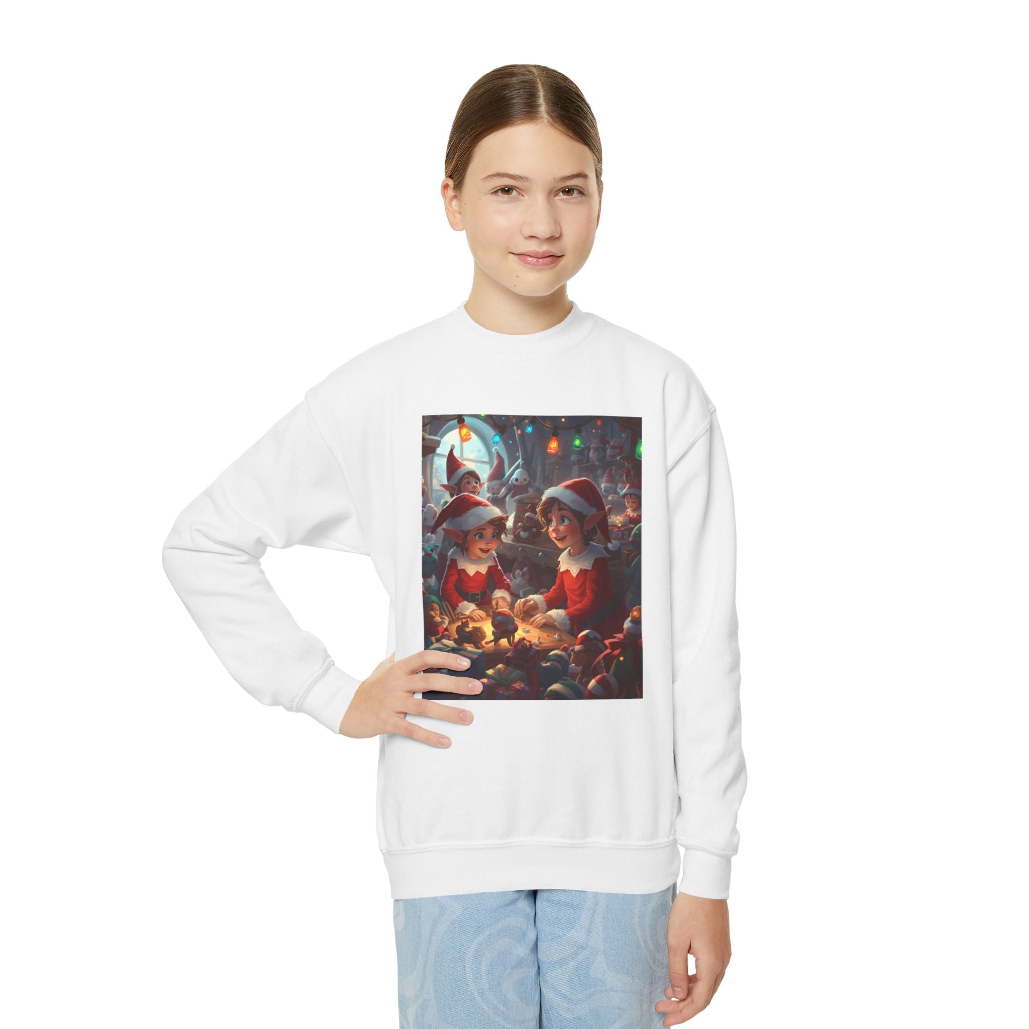 Youth Christmas Elf Crewneck Sweatshirt, Cozy Holiday Sweatshirt for Kids, Cute Christmas Gift, Family Christmas Apparel, Santa & Elf Design