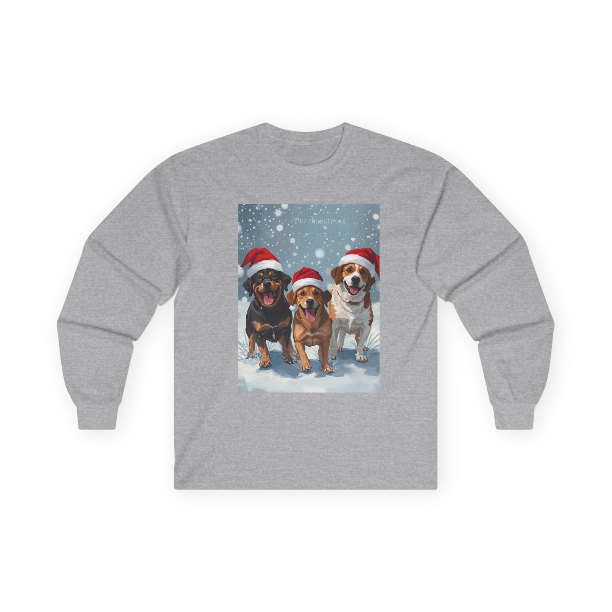 Christmas Dog Graphic Long Sleeve Tee, Holiday Shirt, Pet Lover Gift, Casual Winter Wear, Festive Apparel for Dog Lovers